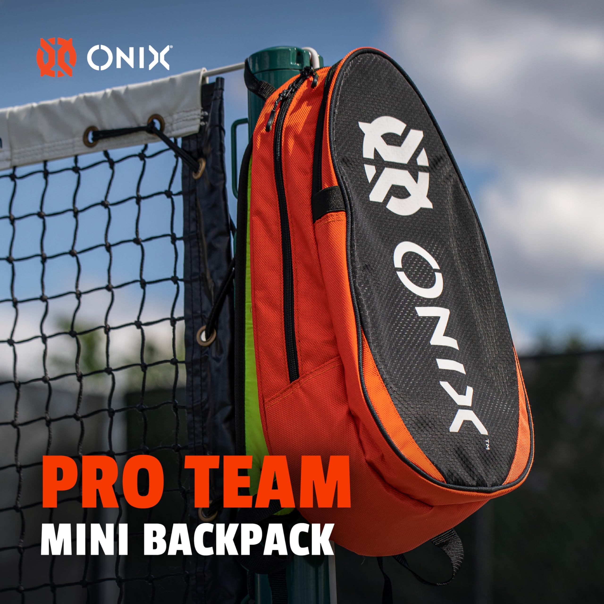 ONIX Pro Team Pickleball Long Lasting Durability Hook and Loop Closure Easy to Carry Straps Paddle Paddle Compartment Polyester Mini Backpack — Orange/Black