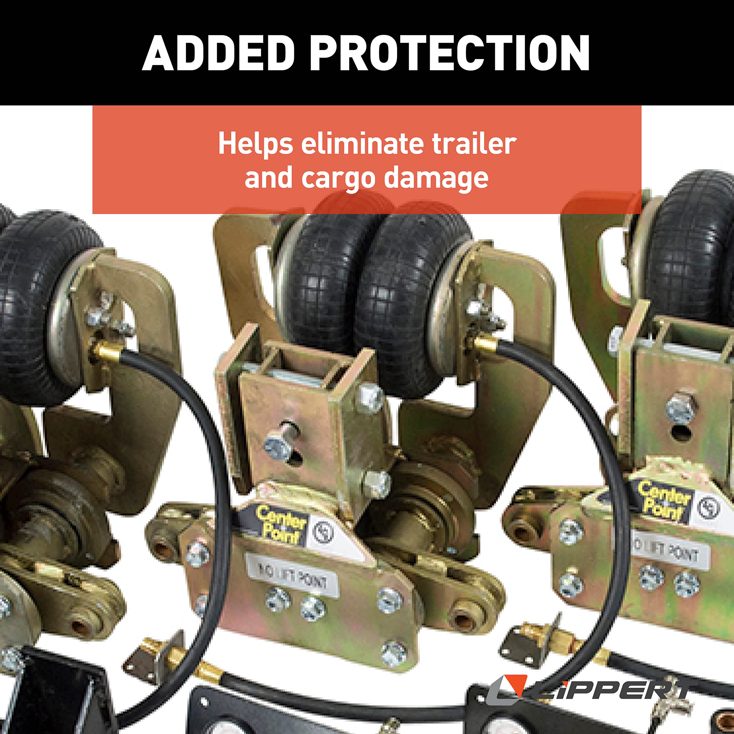 Lippert Air-Ride Center Point RV Suspension System with Triple Axle Configuration for Road Shock/Vibration Absorption and Improved Braking Distance on Travel Trailers - 1565401