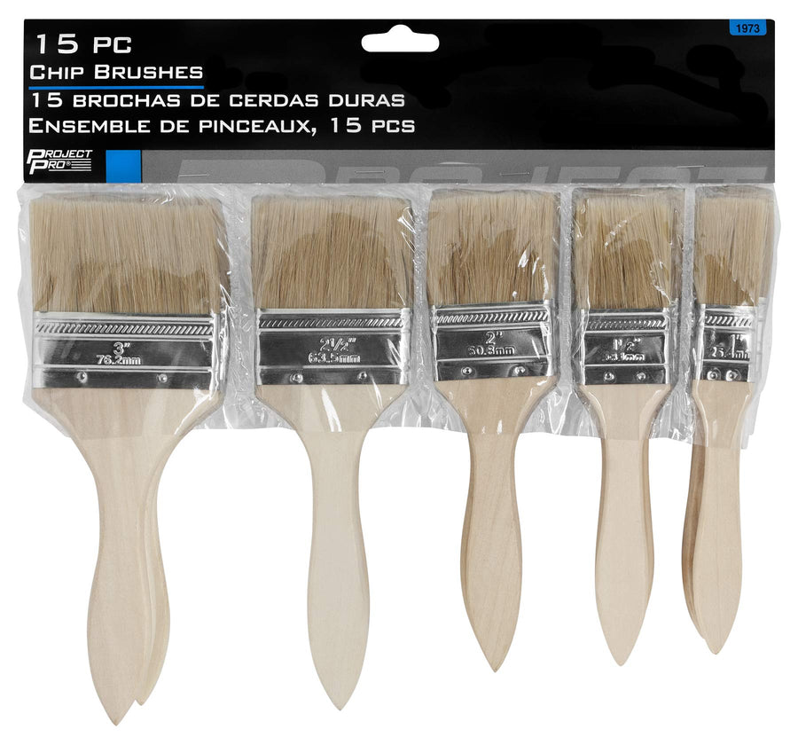 15pc Performance Tool Assorted Chip Brushes - Ideal for Painting, Gluing, Cleaning, and More