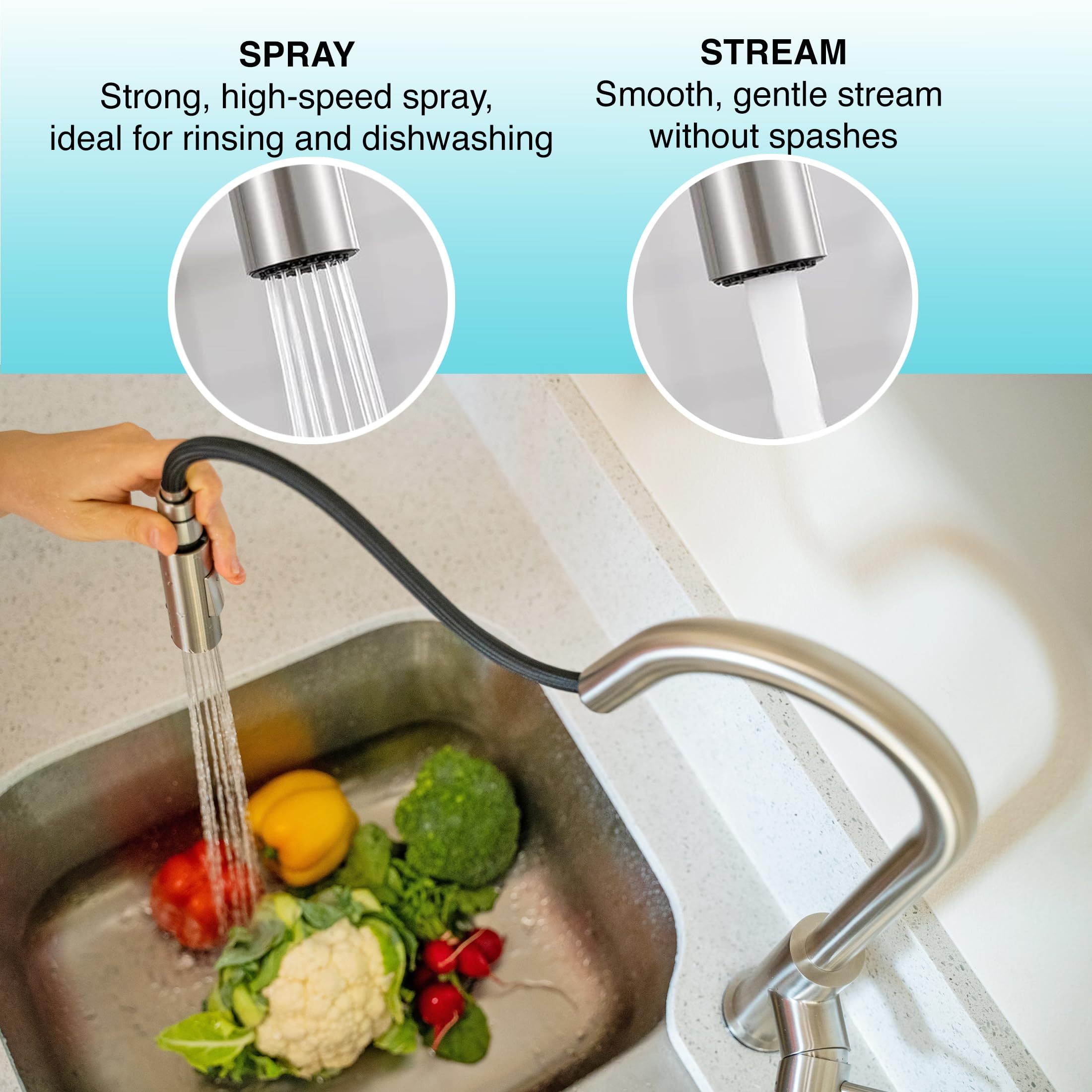 Dura Faucet Replacement Pull-Down Sprayer - Brushed Satin Nickel Streamline