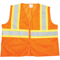 Class-2 Performance Tool High Visibility Safety Vest Size XL, Silver Reflective Stripes, Front Chest Pockets, Zip Closure, ANSI/ISEA 107-2020 Class 2, Orange