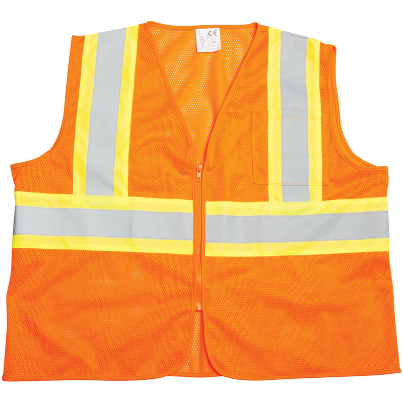 1986 Performance Tool Class-2 High Visibility Safety Vest Size 5XL, Silver Reflective Stripes, Front Chest Pockets, Zip Closure, ANSI/ISEA 107-2020 Class 2, Orange