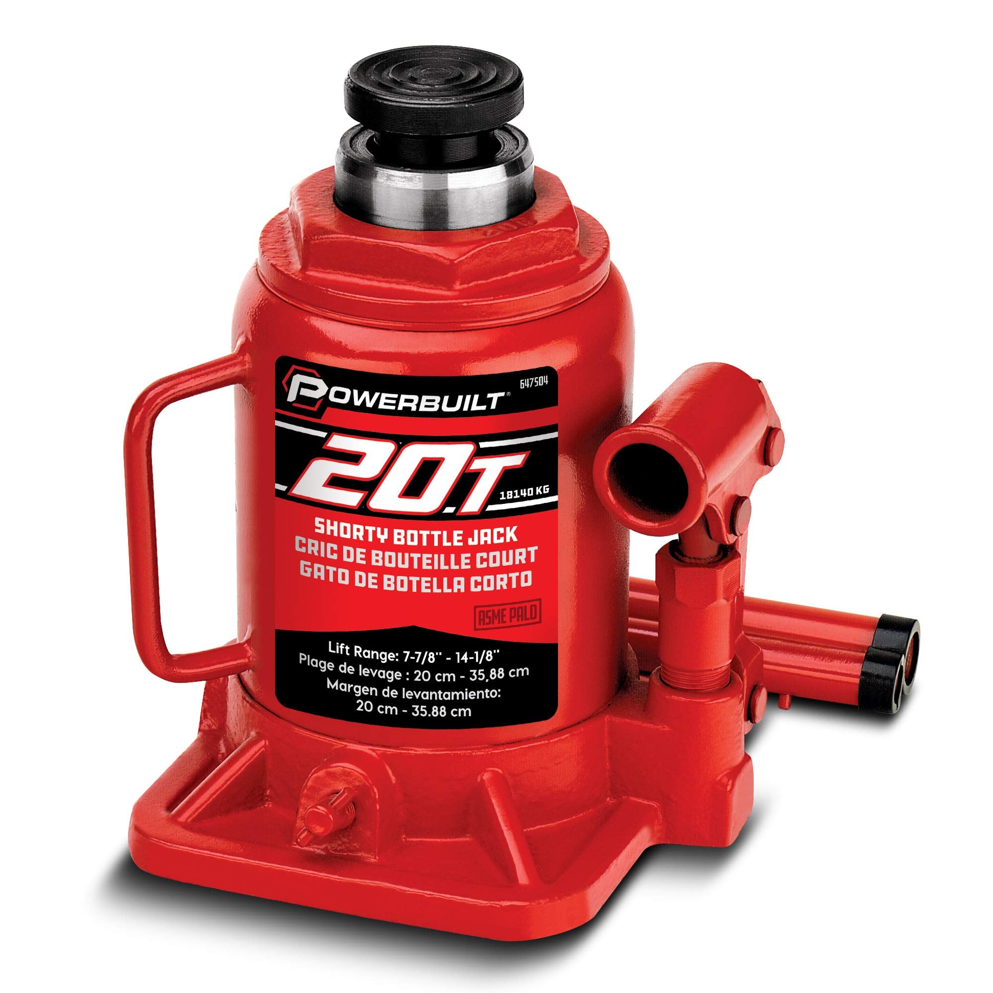 Powerbuilt 20 Ton Bottle Jack Shorty, Heavy Duty 40000 Pound Vehicle Hydraulic Lift with Stable Base, Pin Release, Stubby - 647504