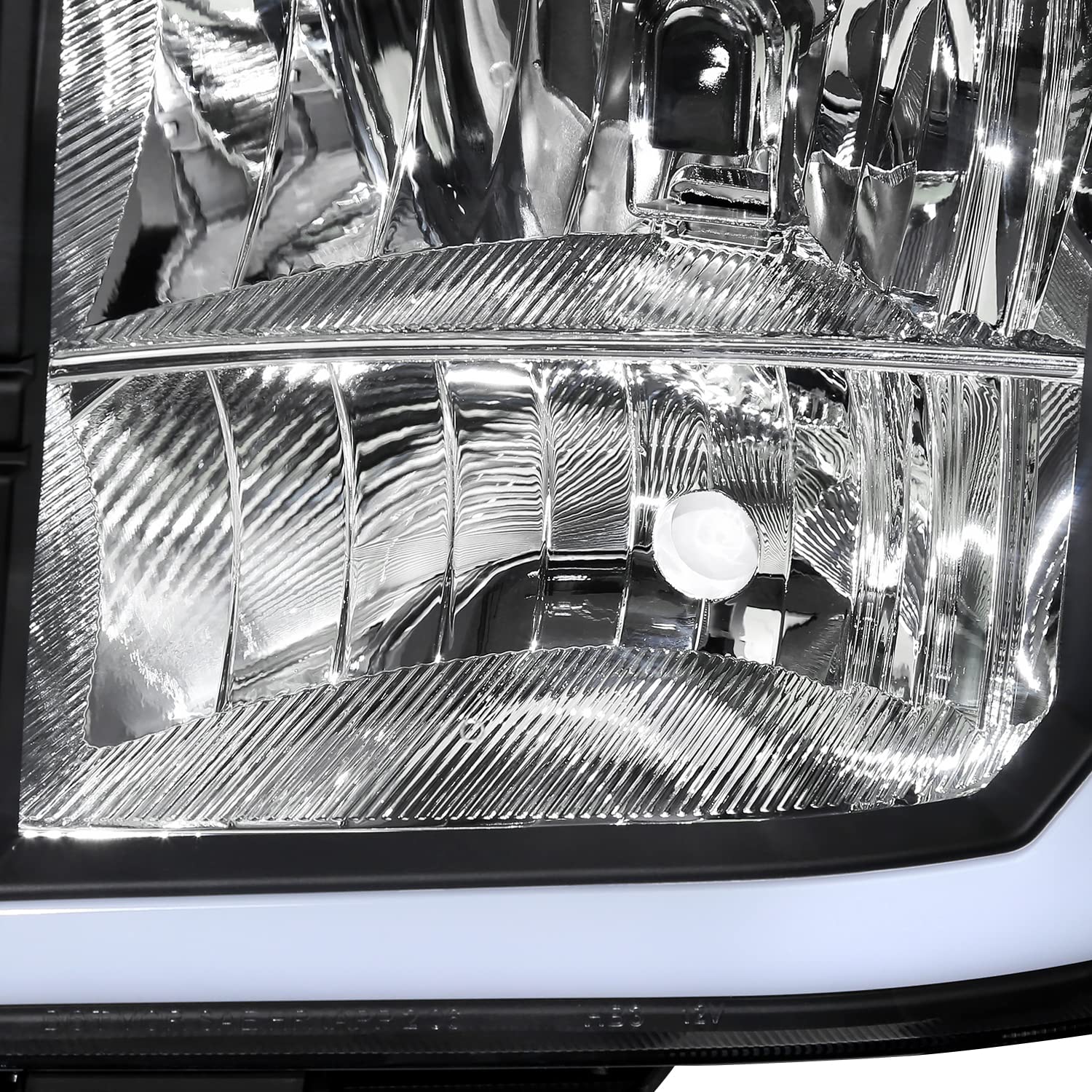 Black Headlights w/LED Bar SPEC-D TUNING Compatible with 2007-2013 GMC Sierra 1500, 2500HD, 3500HD, Left + Right Pair Headlamp Assembly