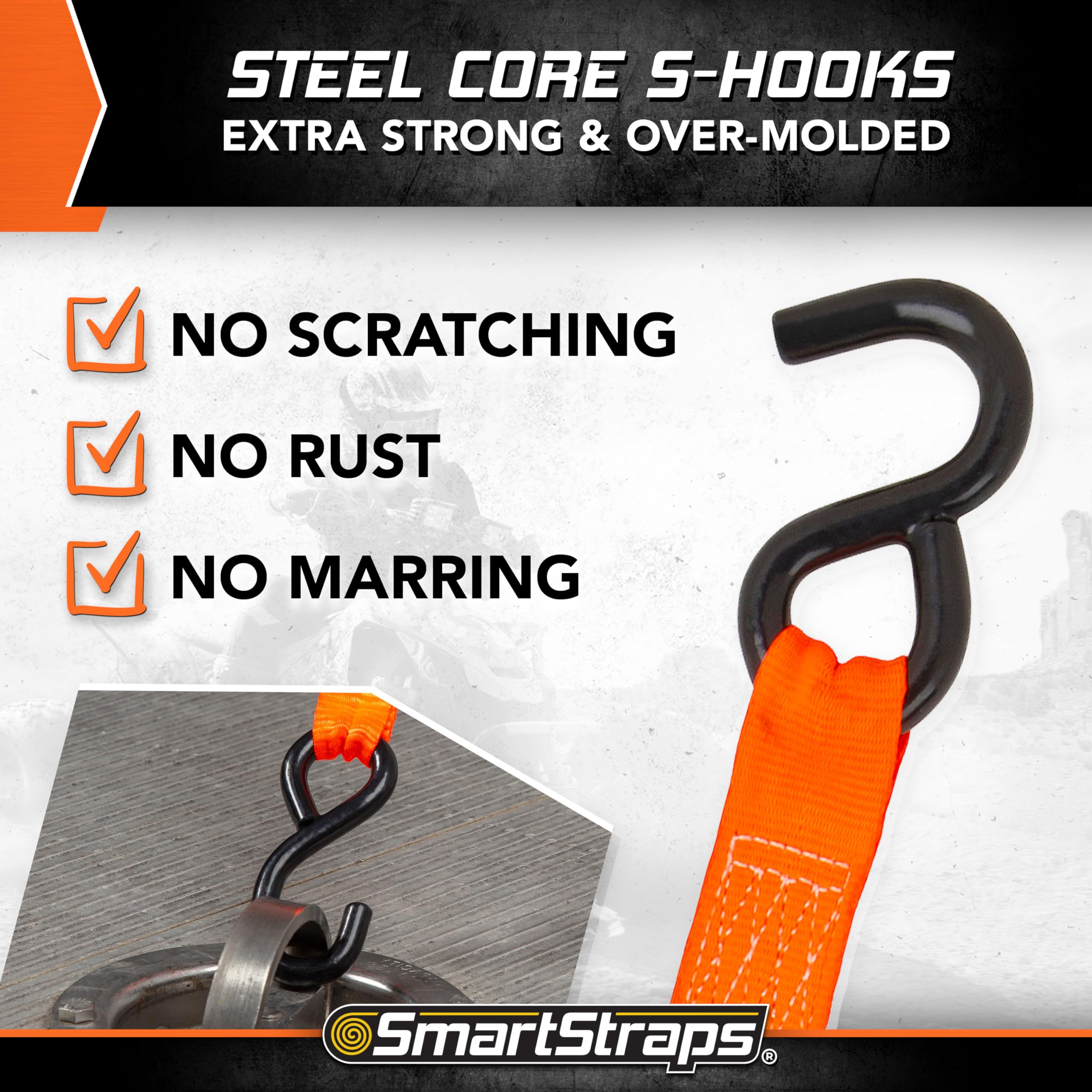 10’ SMARTSTRAPS Retractable Ratchet Straps, 2 Pack – 3,000lb Break Strength, 1,000lb Safe Work Load — Haul Motorcycles, Boats, and Appliances with Patented Technology Heavy Duty Ratchet Straps