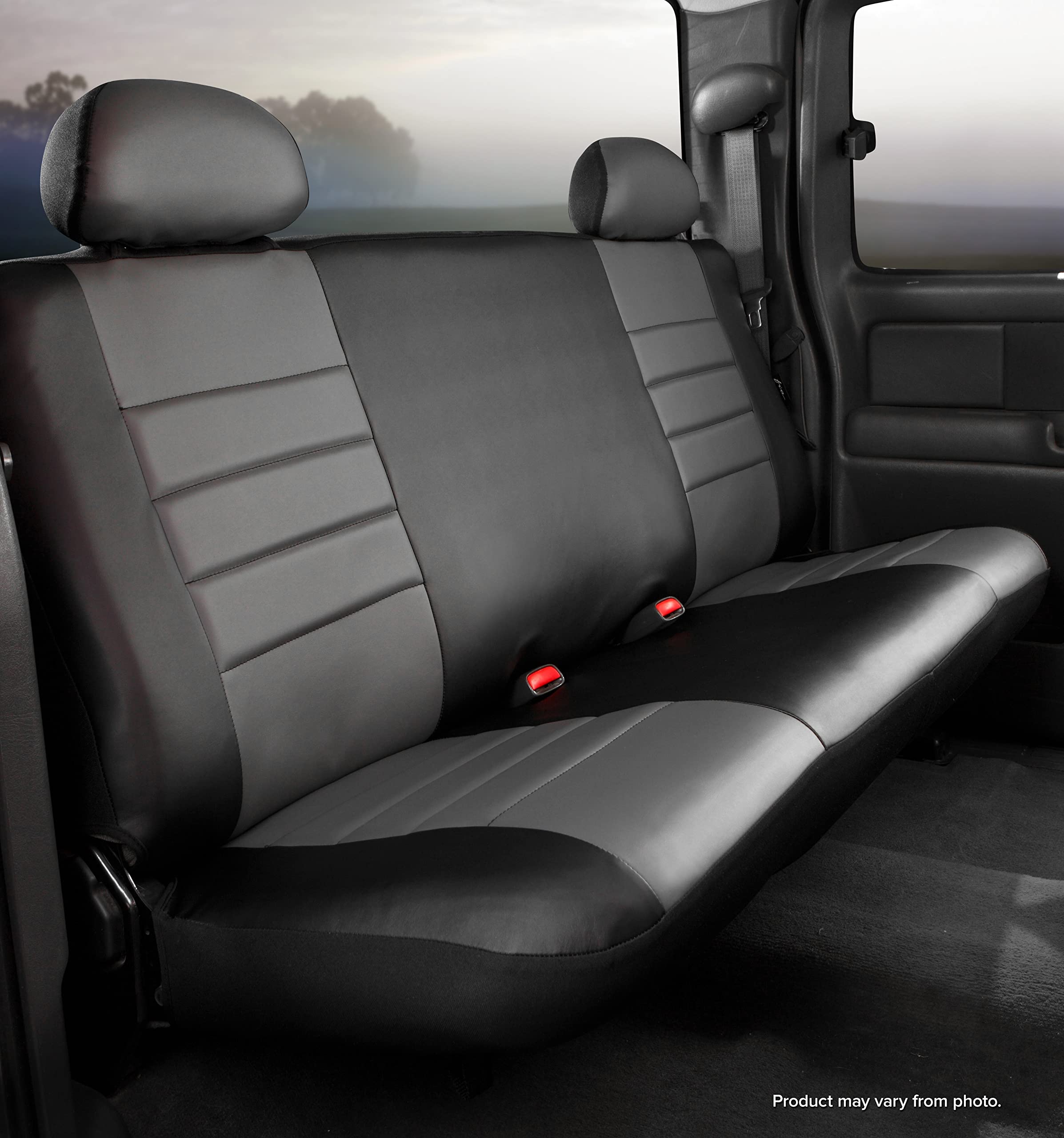 Gray Fia SL65-12 Custom Fit Rear Seat Cover Bench Seat - Leatherette (Black w/Gray Center Panel)