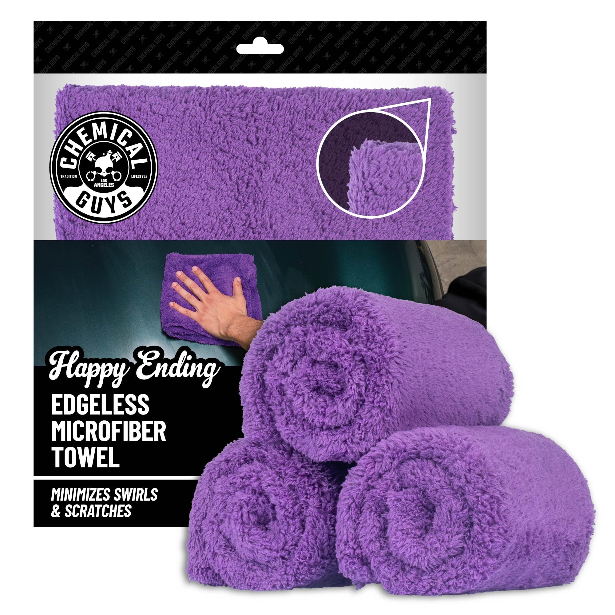 Chemical Guys MIC34803 Ultra Plush Happy Ending Edgeless Microfiber Towel, Purple (16" x 16")