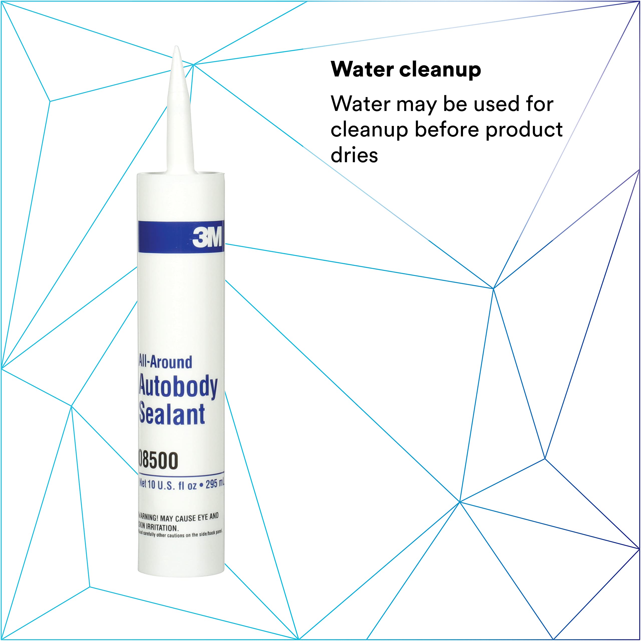 3M Autobody All-Around Sealant, 08500, Medium-Bodied, Water-Based, Quick-Drying, 1/10 gal/10 fl oz Cartridge , White