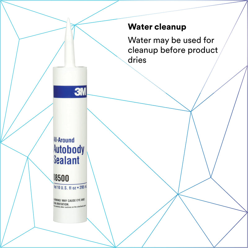 3M Autobody All-Around Sealant, 08500, Medium-Bodied, Water-Based, Quick-Drying, 1/10 gal/10 fl oz Cartridge , White