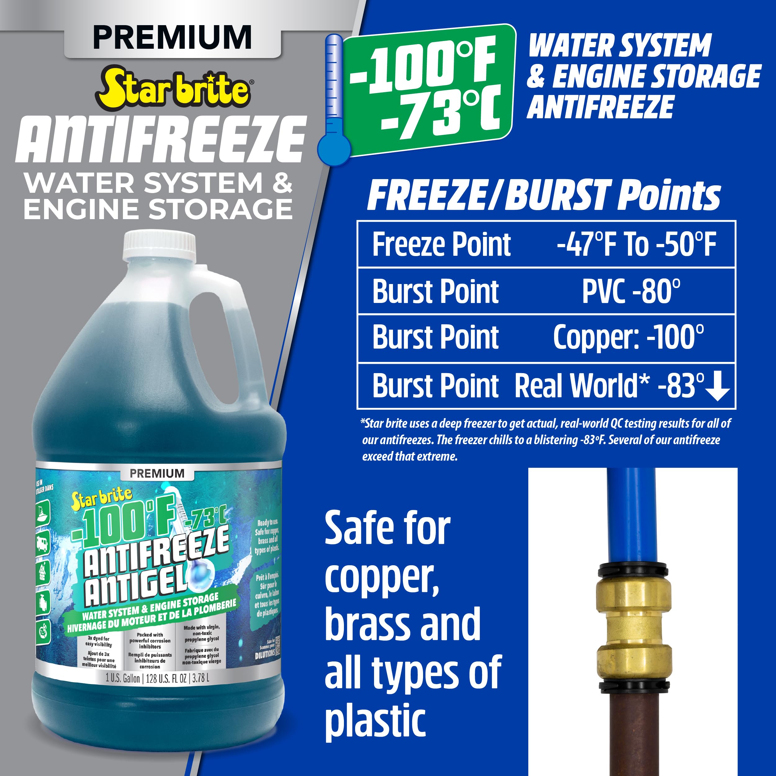 Premium STAR BRITE -100°F Non-Toxic Antifreeze for RVs, Boats & Water Systems, Propylene Glycol Formula, Corrosion Protection, Ready-to-Use Winterizing Fluid