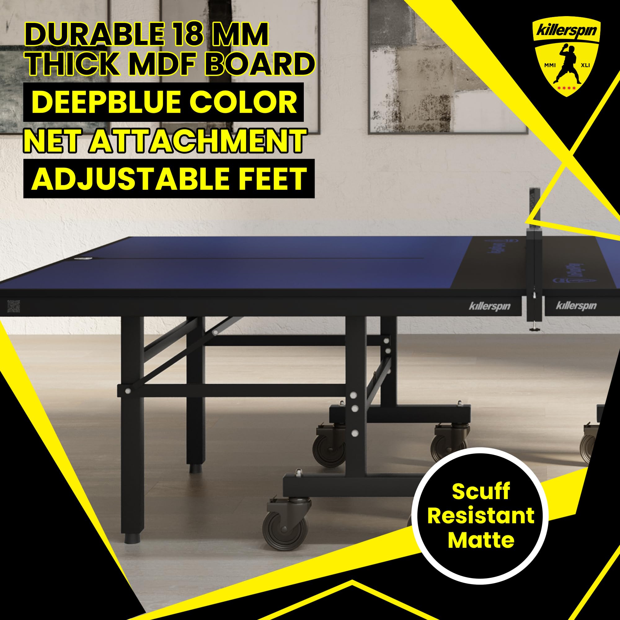 Ping Pong Table, Killerspin MyT 415X Mega, Foldable Table for Table Tennis, Portable Ping Pong Table Set with Built-in Paddle and Ball Storage, 25mm MDF Board Pingpongball Table - Deep Blue