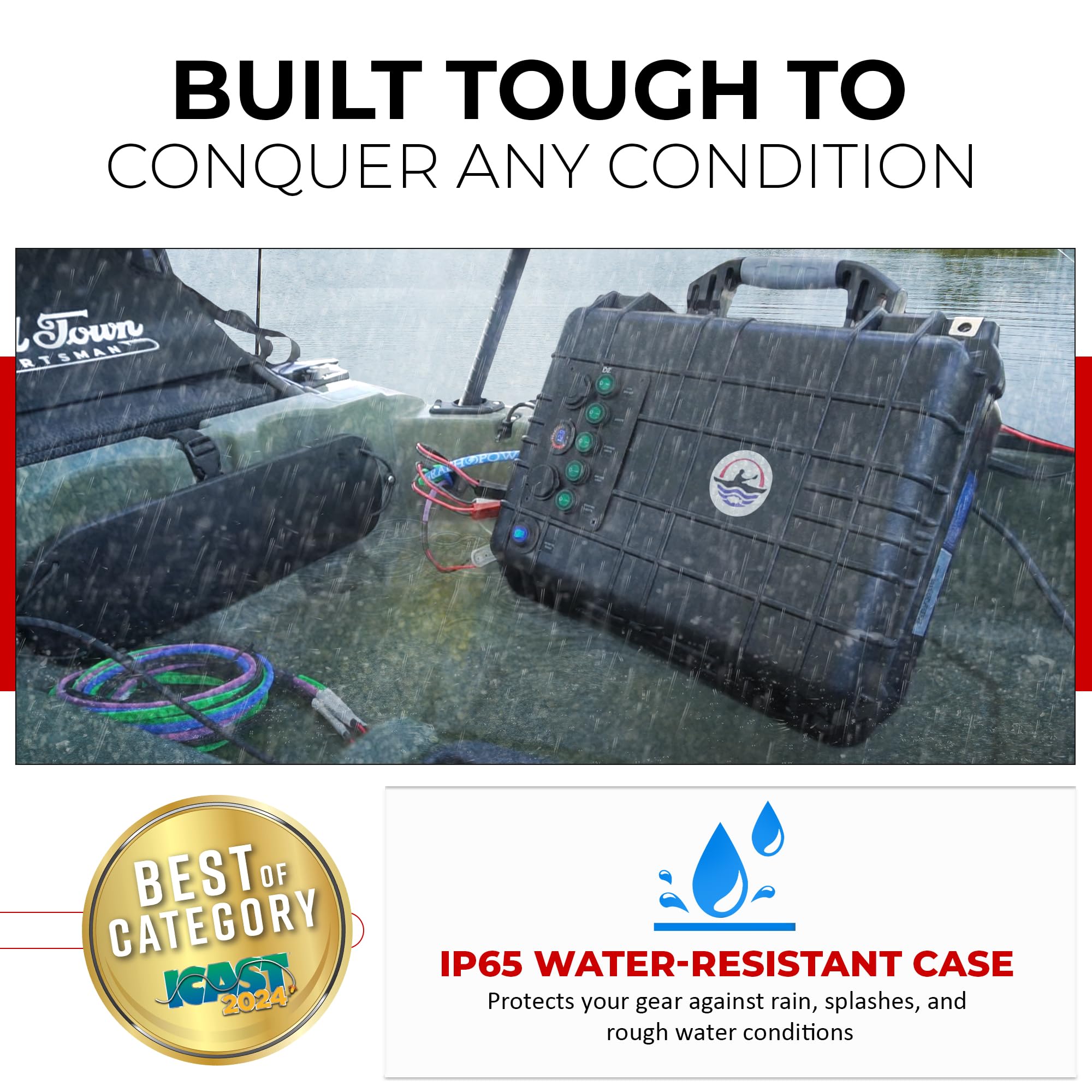 Yak-Ease Connect-Ease Power Pack Pro RCE12VPWRPRO | Portable Power Box for Kayaks & Small Boats | Power System for Fishing Electronics & Lighting | MIL-STD 810H IP65 Case, USB Ports | Made in USA