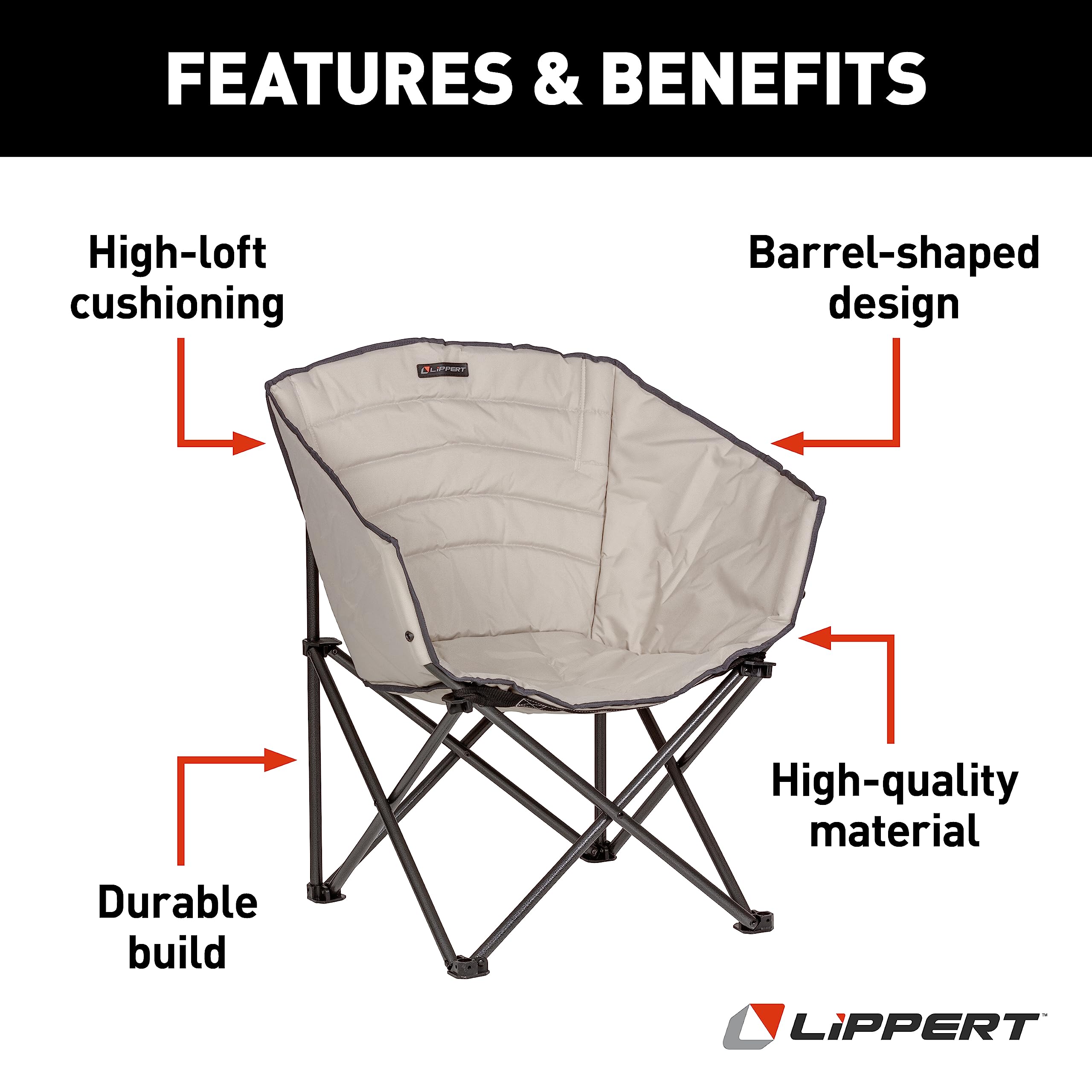 Campfire Lippert Barrel Chair - Sand, Comfortable Barrel Shape with High-Loft Cushioning, Foldable, Powder Coated Steel, Lightweight, Durable Polyester or Oxford Fabrics for Outdoors, 2022114799