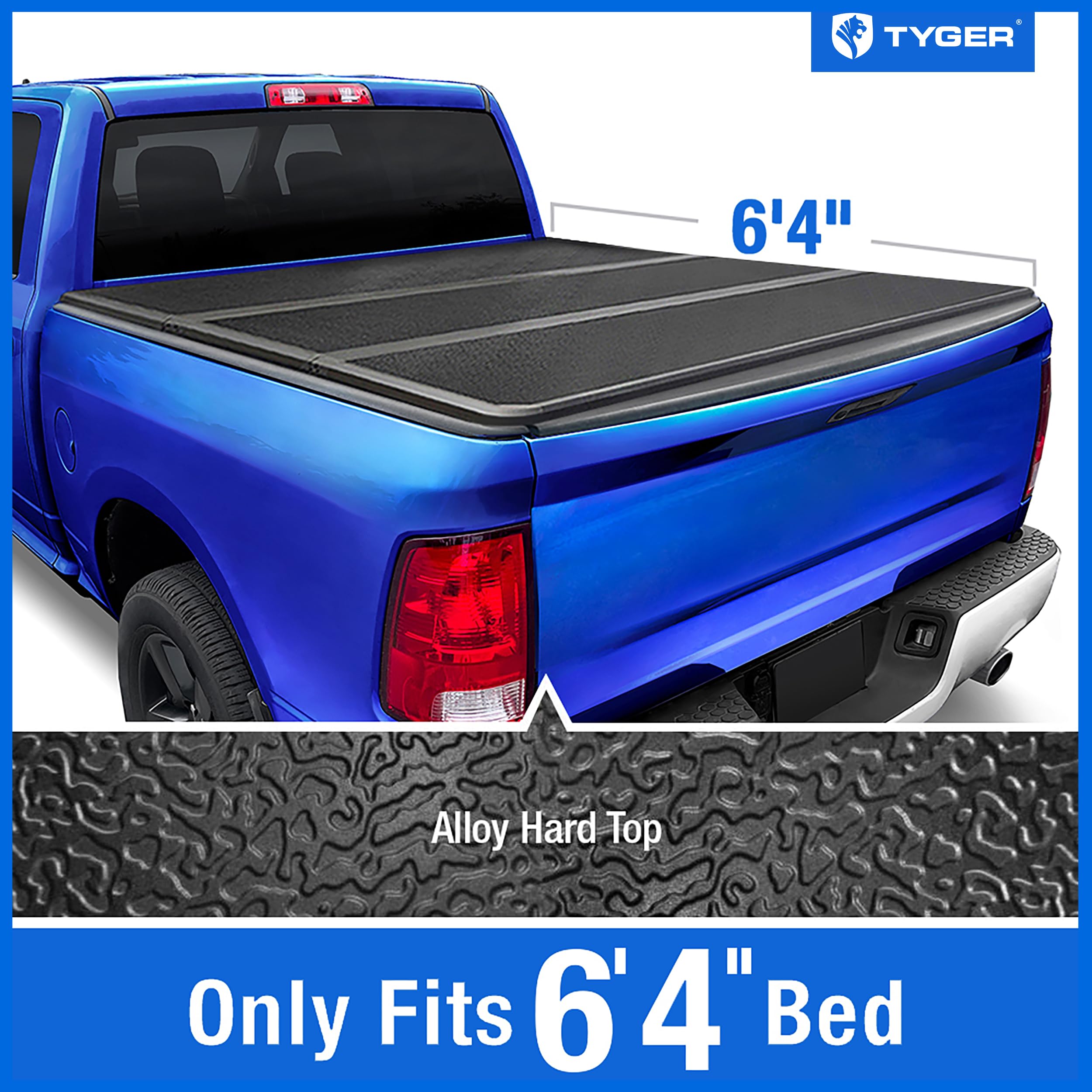 Tonneau Cover Tyger Auto T5 Alloy Hard Top Truck Bed Compatible with 2002-2018 Dodge Ram 1500; 2003-2022 2500 3500 | 19-22 Classic Only | 6'4" Bed (76") without RamBox | TG-BC5D3011 Folding Tri-Fold