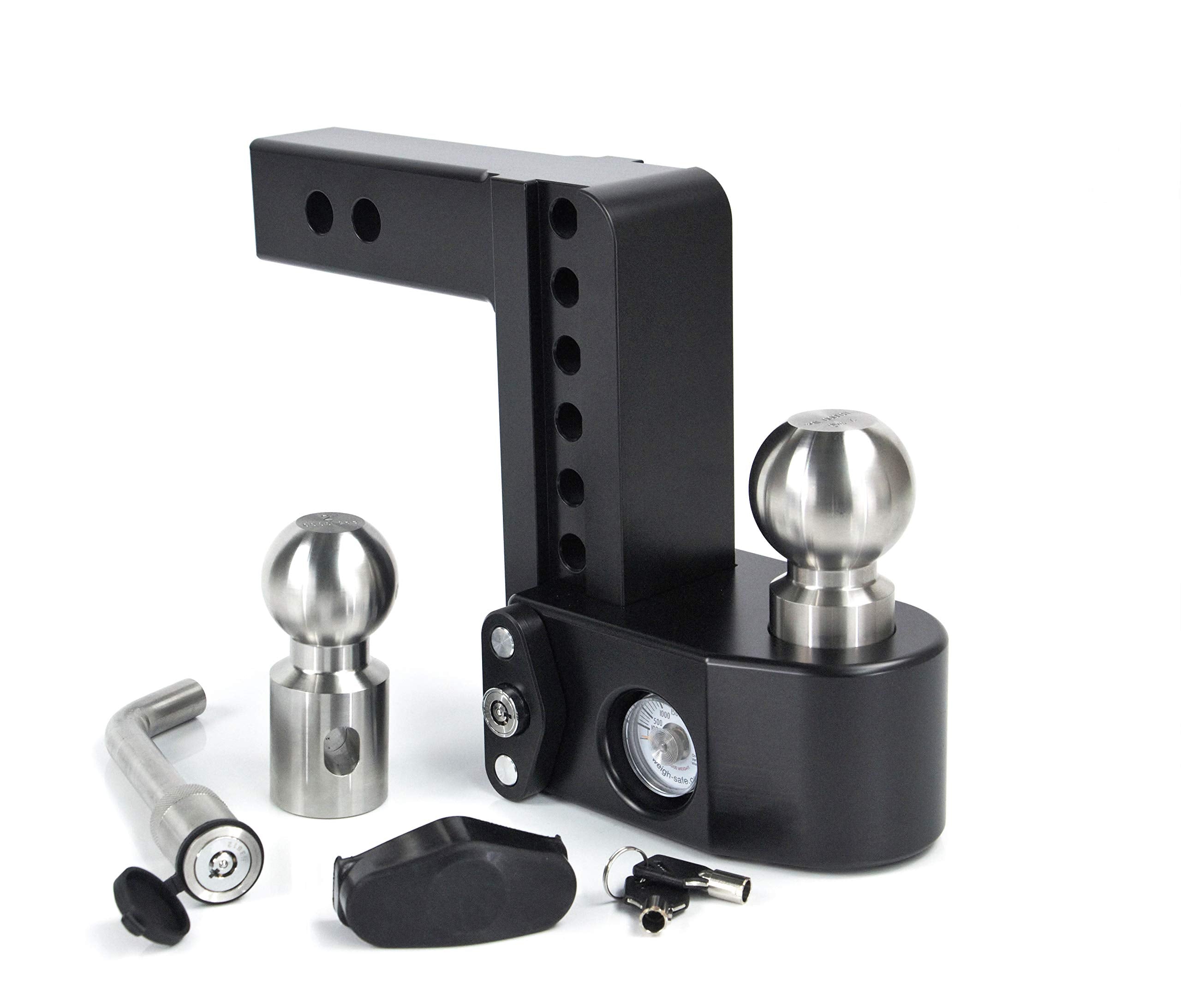 Weigh Safe 6" Drop Hitch WS62KACERBLA, 2" Receiver - Adjustable Aluminum Trailer Hitch Ball Mount w/Built-in Scale, 2 Stainless Steel Balls (2"&2-5/16") Keyed Alike Lock Hitch Pin Black CERAKOTE