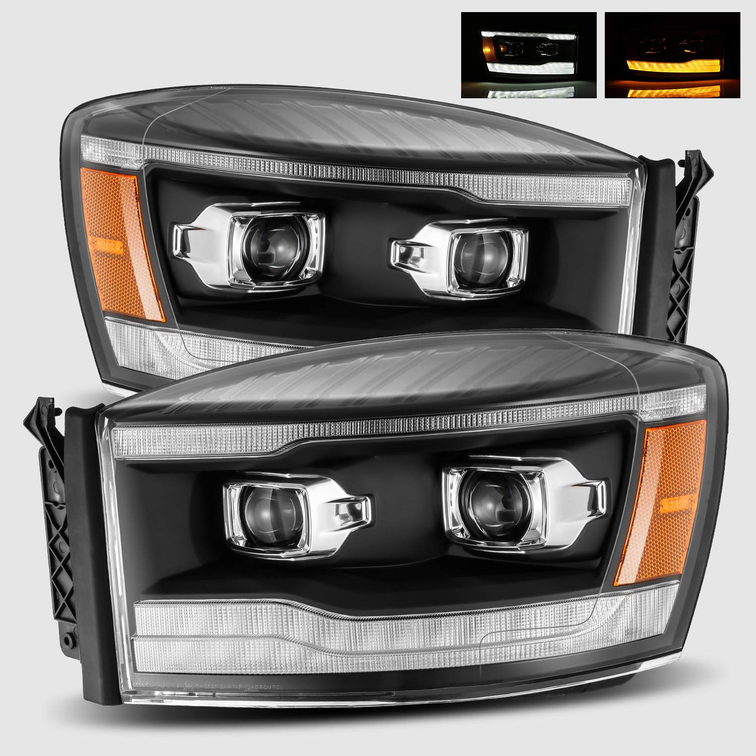 PRO-Series AlphaRex 06-08 Dodge Ram 1500HD Projector Headlights Plank Style Black w/Seq Signal/DRL