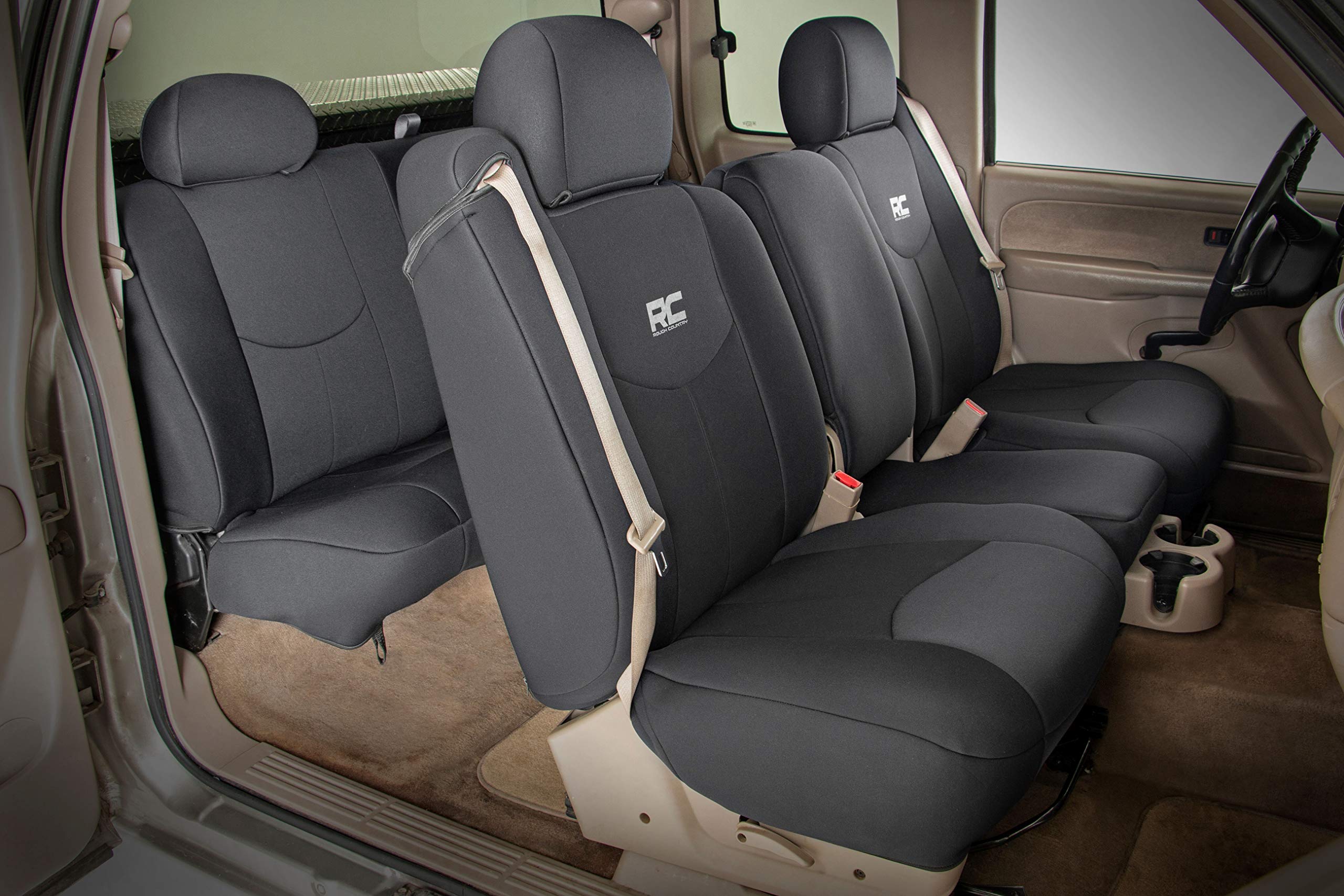 Rough Country Seat Covers Neoprene for Chevy Silverado & GMC Sierra 1500 (1999-2006 & Classic) - Waterproof, UV-Resistant, Foam-Padded Front & Rear Covers