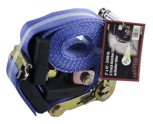 E-Track Erickson Ratchet Strap 58523 (with Roller Idler, 2" Wide x 12' Long, 3300 lb Load Capacity),1 Pack