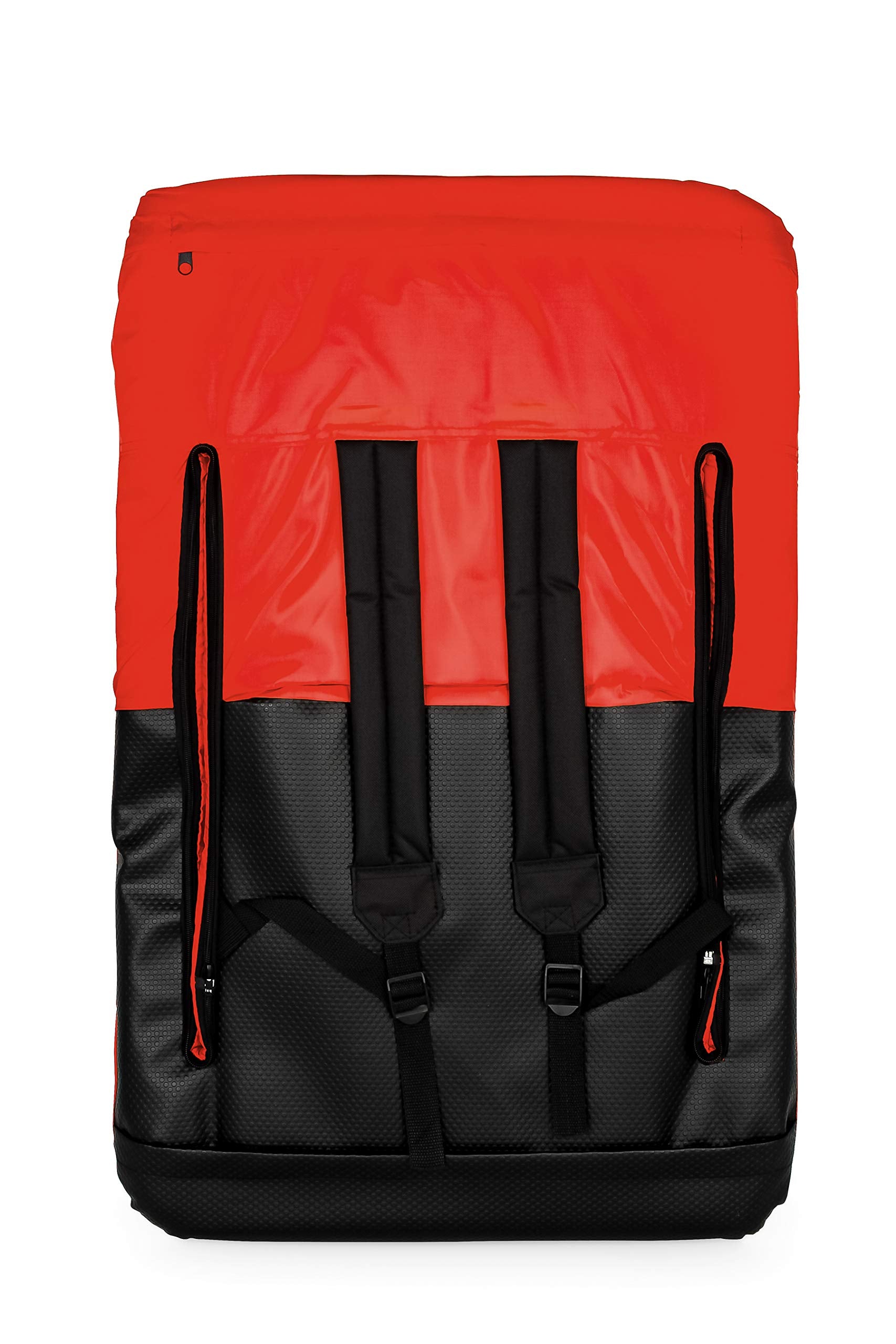 Portable Camco Stadium Seat - Steel Frame w/Padded Cushion Seat, Back Support & Armrests - Invertible Armrests for Wider Seat & Non-Skid Bottom - Great for Camping, RVing, Picnics & More - Red (53096)