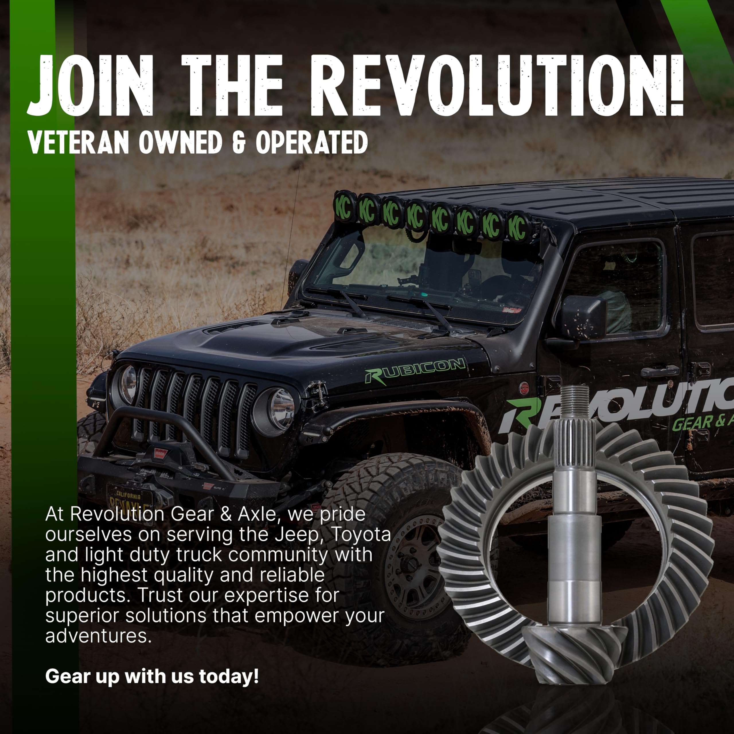 D44 JK Revolution Gear Rear 3.73 Ratio Ring and Pinion Gear Set - Fits Dana 44 Rear Differential - Compatible with 2007-2018 Jeep Wrangler JK (Sport, Sahara & Rubicon) - Heavy-Duty Steel for Off-Road
