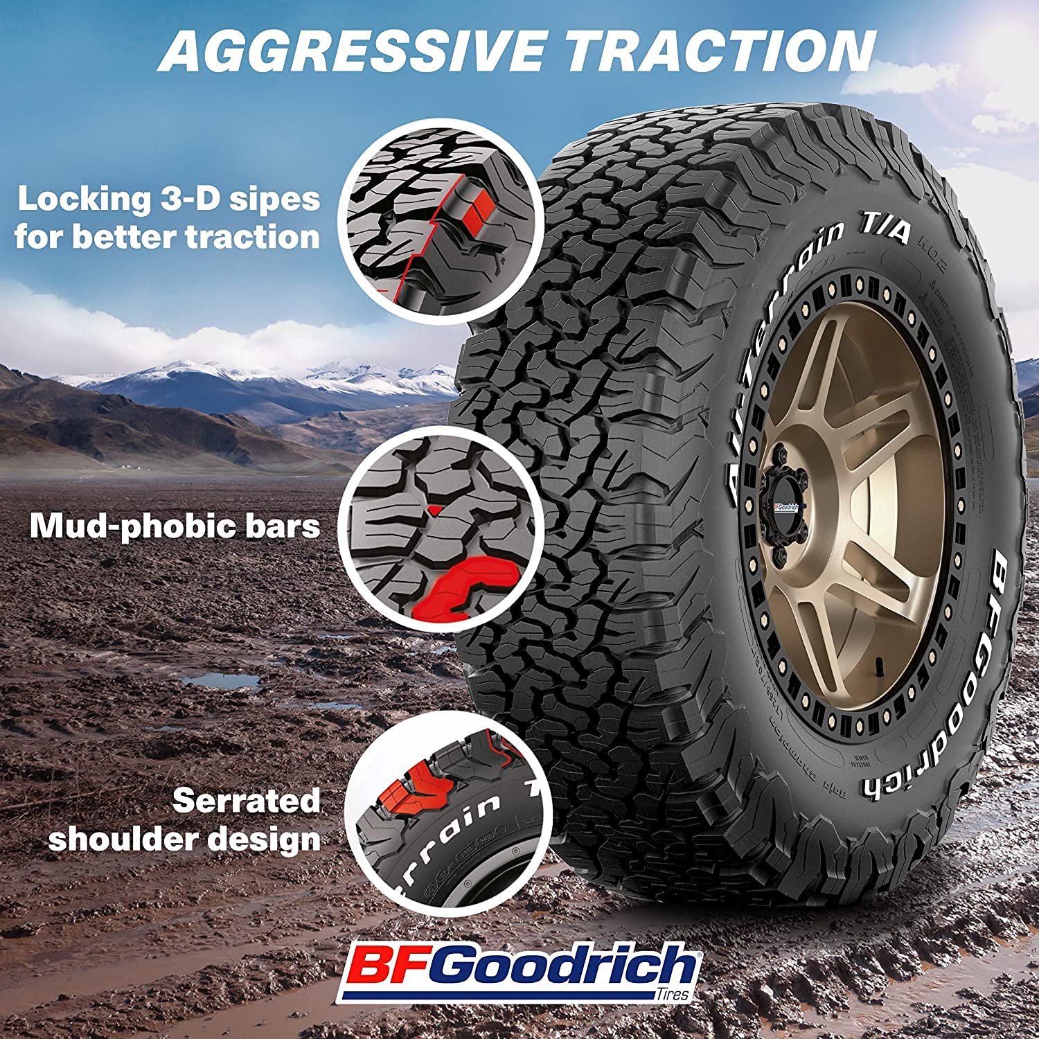All Terrain BFGoodrich T/A KO2 Radial Car Tire for Light Trucks, SUVs, and Crossovers, LT285/70R17/C 116/113Q