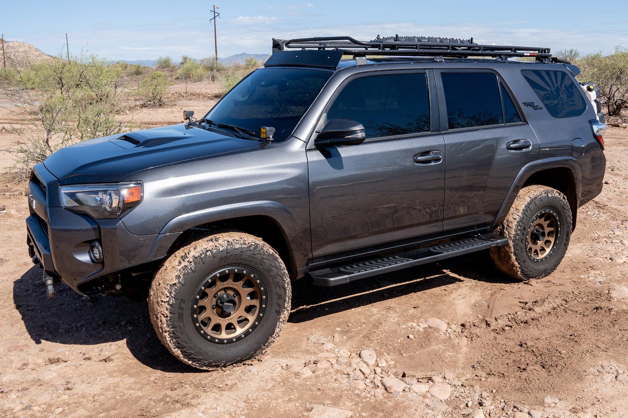 Raptor Series Running Boards 6in Steps OEM Style Black Aluminum Compatible with 2010-2024 4Runner Without Lower Door Cladding/Trim