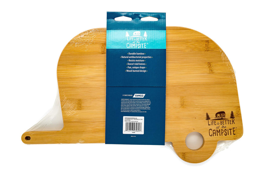 Camco RV Shaped Life is Better at The Campsite Bamboo Wood Cutting Board for Food Prep-Doesn't Dull Knives, Resists Moisture (53089)