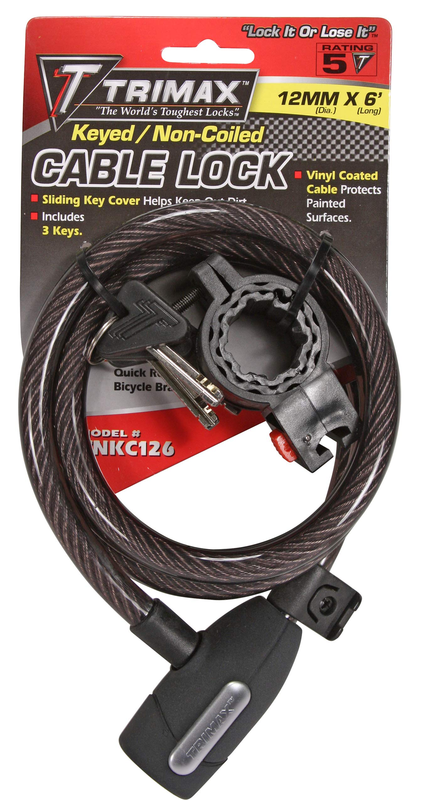 72" Trimax TNKC126 x 12 mm Medium Security Non-Coiled Cable Lock with Bracket