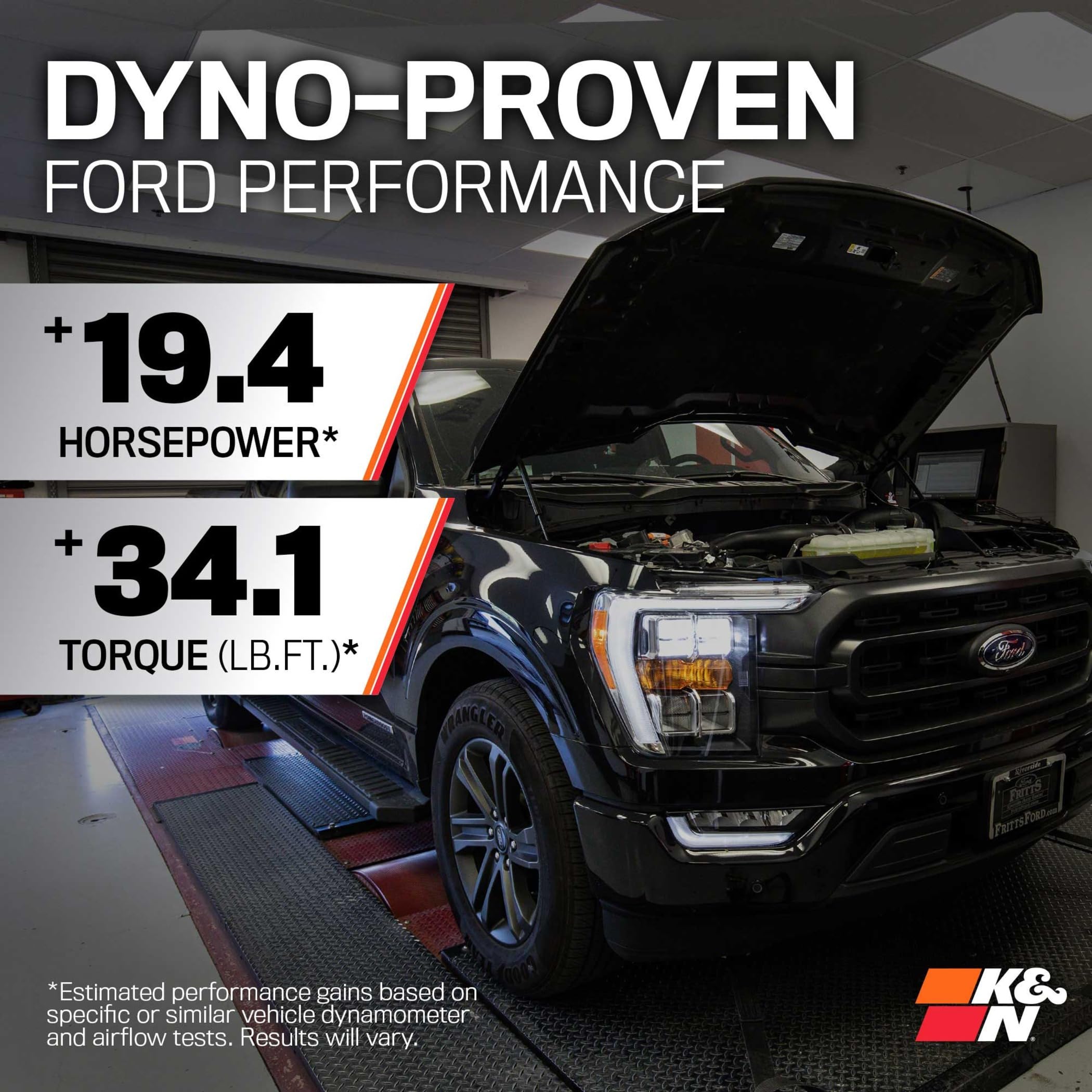 K&N Cold Air Intake System: High-Flow Air Filter, Towing & Increase Performance: Compatible with 2015-2025 FORD: F150, 63-2593