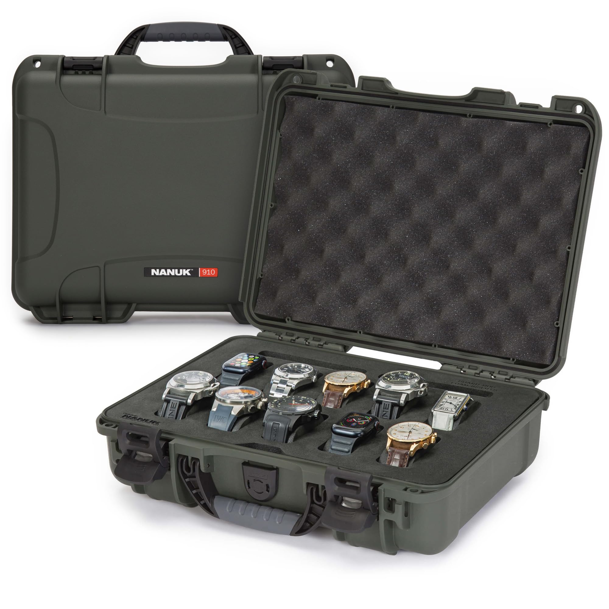 Waterproof NANUK 910 Watch Case with Foam Insert, Olive