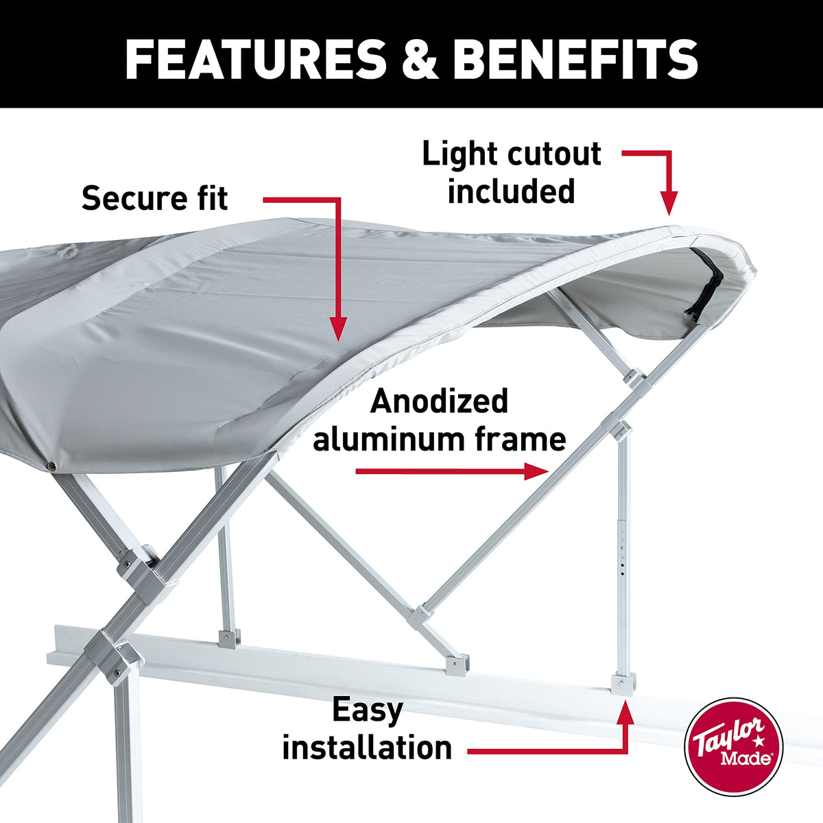 Bimini Top Kit Manual for Boats TAYLOR MADE PRODUCTS – 8'W x 10'L (Gray) – Bimini Top Replacement Kit Includes Frame, Canvas, Storage Boot – Four-Bow Bright Dip Anodized Aluminum Frame – 2020329853