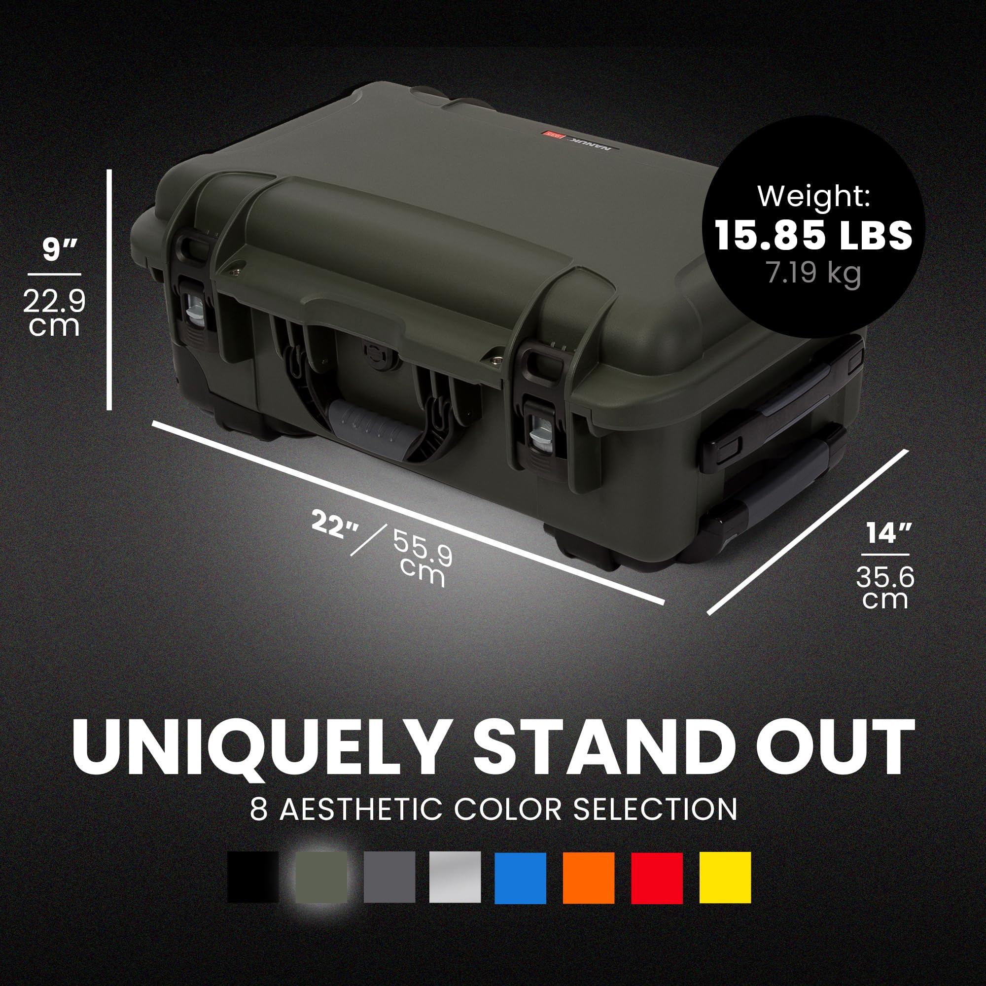 Pro Photo Kit NANUK 935 – Waterproof Travel Camera Hard Case with Padded Dividers and Wheels, 22” x 14” x 9” - Dustproof and Impact Resistant, Airline Carry-On Approved – Olive