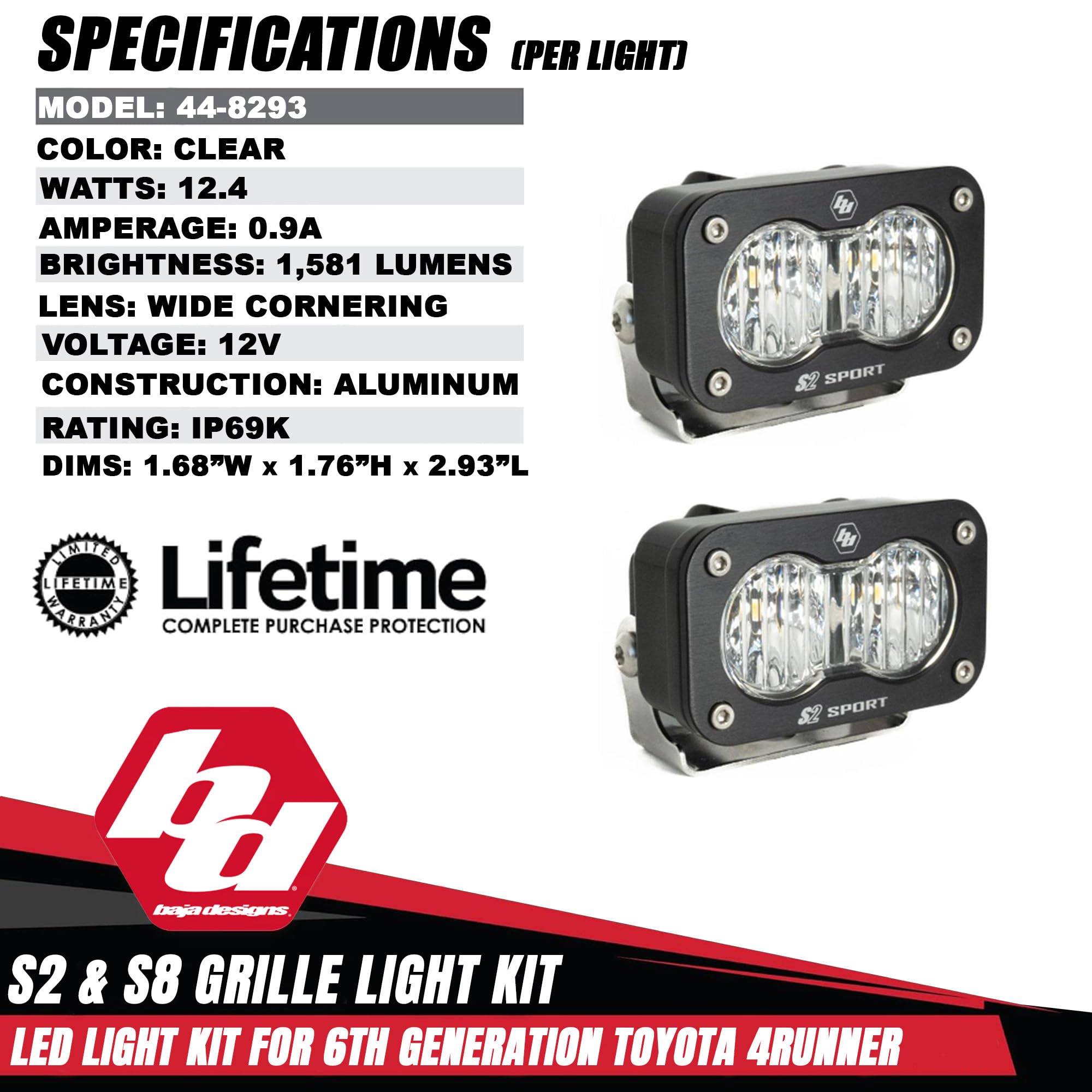 Baja Designs LED Light Kit Grille for 2025+ Toyota 4Runner TRD Pro/Trailhunter - S8 10-Inch LED Light Bar & S2 Pro Pods (3 PCS) - Street Legal, OEM Switch Compatible (Multi Pattern; Clear)