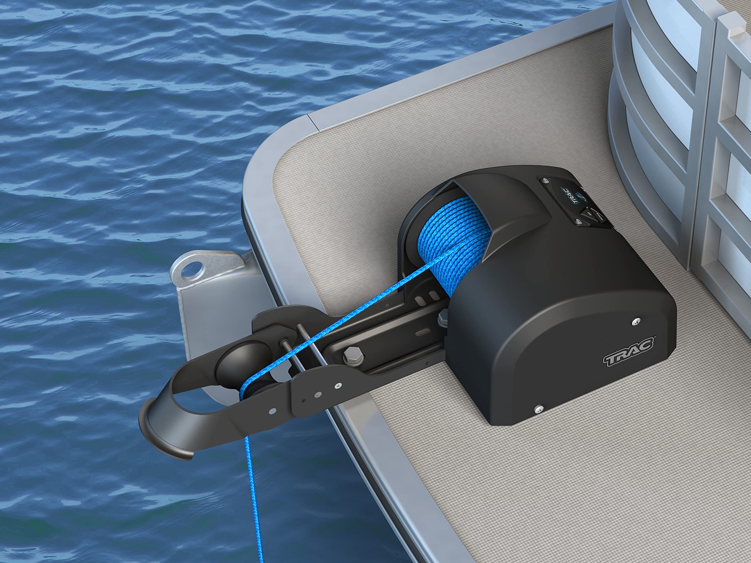 Camco TRAC 35-G3 Outdoors Pontoon Electric Boat Anchor Winch - Easy-to Operate & Features a High-Efficiency, 12-Volt DC, All Steel Gear Motor & 100-feet Pre-Wound Double-Braid Anchor Rope (69003)