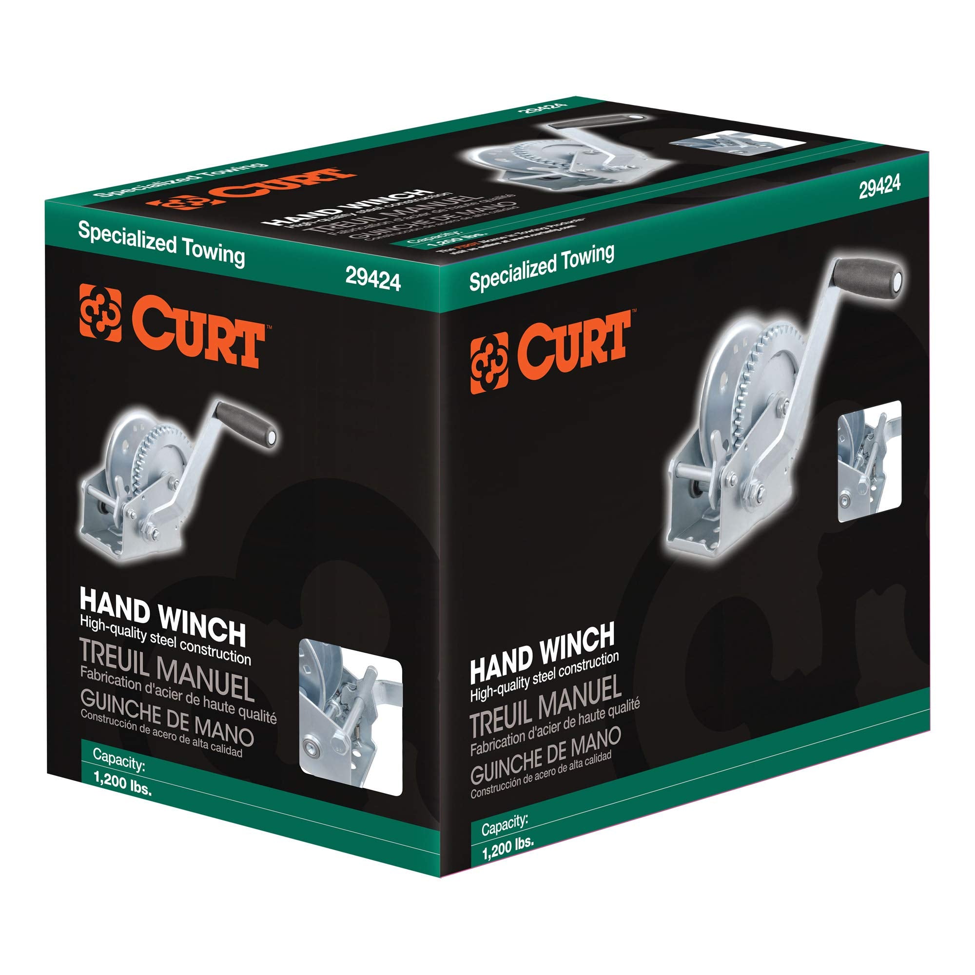 CURT Manual Hand Crank Boat Trailer Winch, 1,200 lbs Capacity, 7-1/2-Inch Handle, 4.2:1 Gear Ratio
