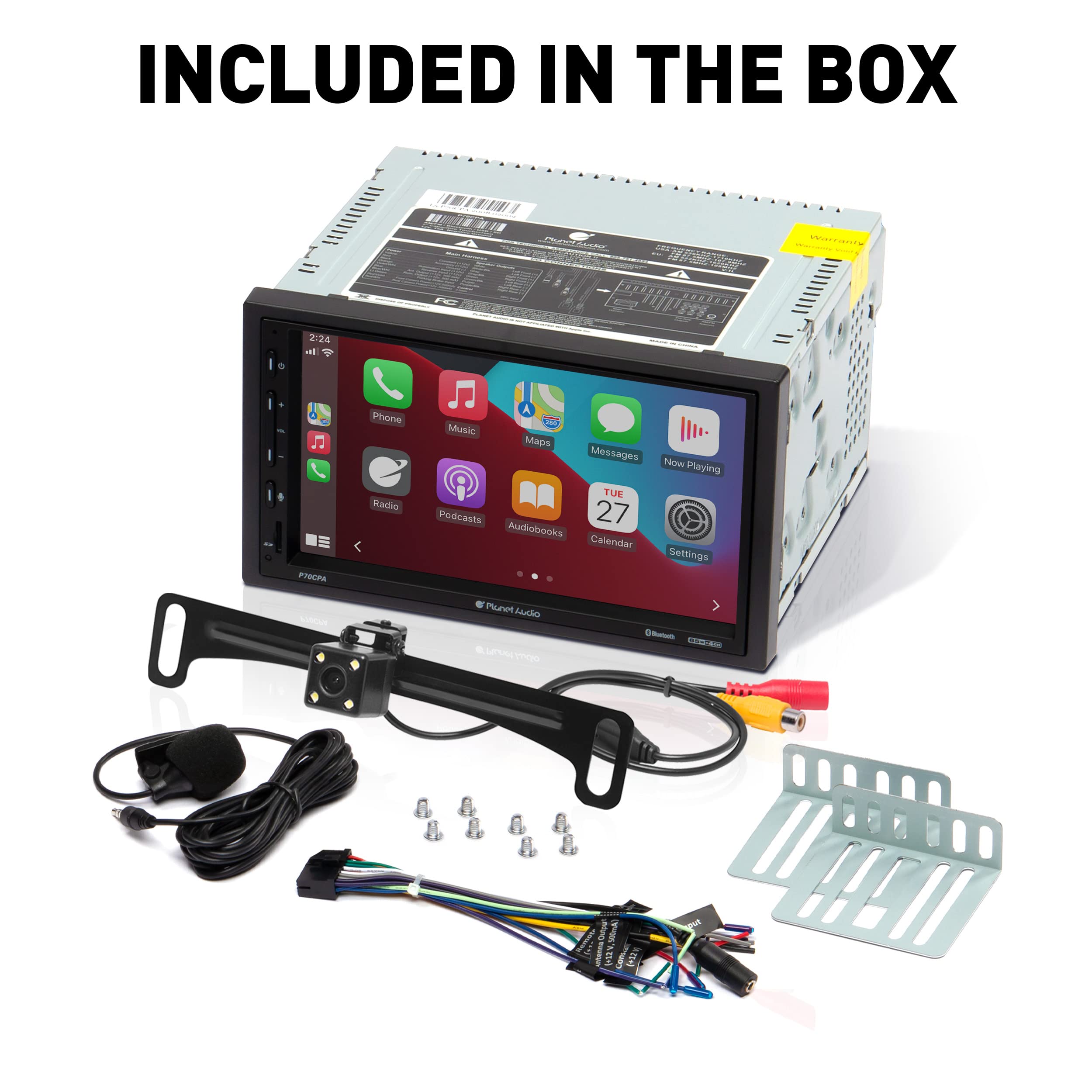 Car Audio Stereo System Planet Audio P70CPA-C - Apple CarPlay, Android Auto, 7 Inch Double Din, Touchscreen, Bluetooth Audio and Hands-Free Calling, No CD Player, Radio Receiver, Backup Camera