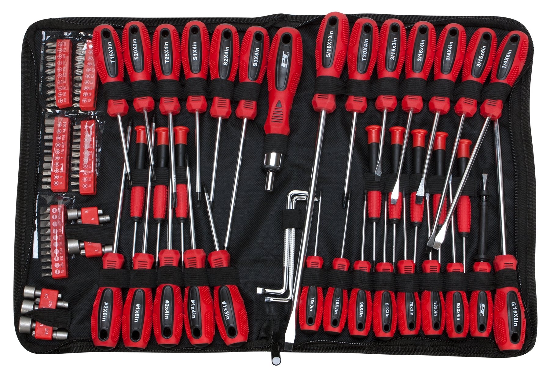 Screwdriver Set Performance Tool W1721 with Chrome Vanadium Blades, Magnetic Tips, and Zippered Organizing Pouch, Red (100-Piece)