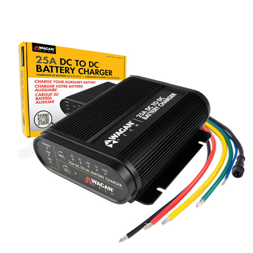 Wagan 12V EL7410 25A DC to DC Battery Charger with Solar Input MPPT Controller for SLA, Flooded, Gel, AGM, Calcium and Lithium, Using Multi-Stage Charging in RVs, Vehicles, Boats and Yachts