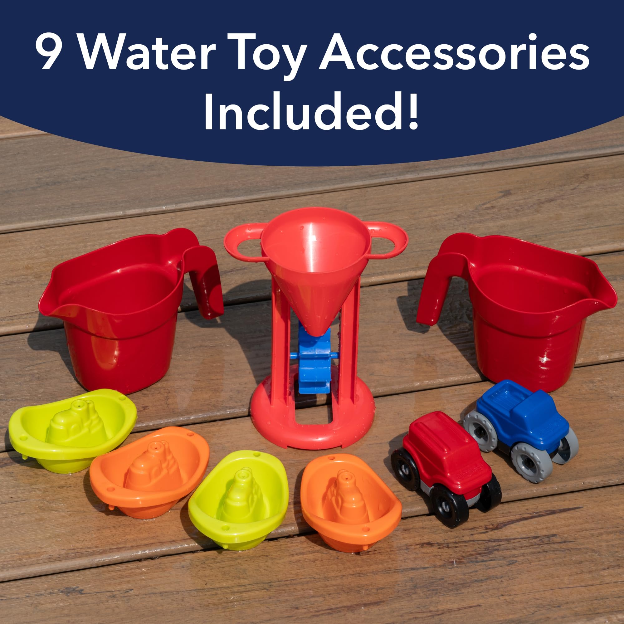 Simplay3 Water Play Table Big River and Roads, Outdoor Activity Table with Track Toys for Toddlers and Kids, 9 Accessories Included, Made in USA