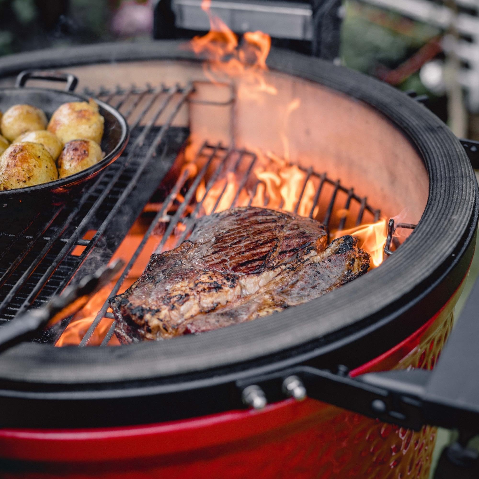 Kamado Joe 18-inch Classic Joe Series II Ceramic Charcoal Grill and Smoker with Cart, Side Shelves, Stainless Steel Grates and 250 Cooking Square Inches in Red, Model KJ-23RHC