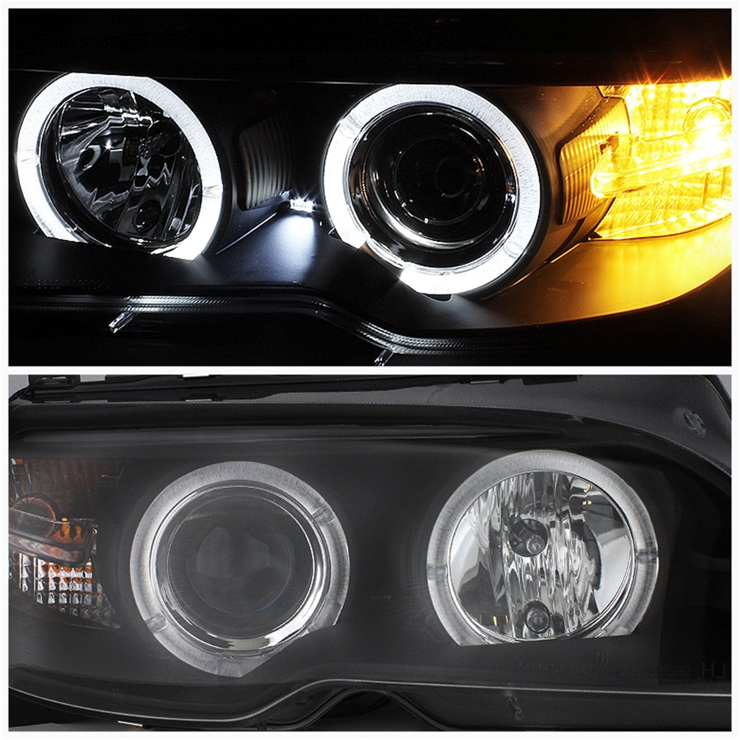 BMW E46 3-Series 04-06 2 DR Spyder 5077141 Projector Headlight - Halogen Model Only ( Not Compatible With Xenon/HID Model ) - LED Halo - Black - High H1 (Included) - Low H7 (Included)