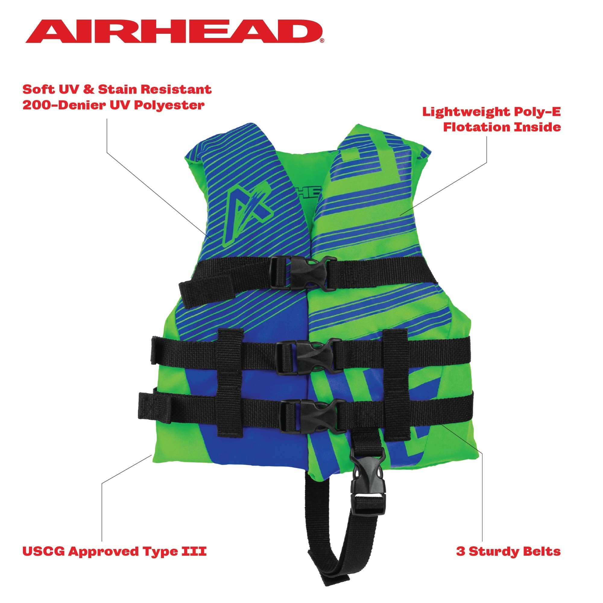 Children's Airhead Trend Life Vest - USCG Approved Life Jacket - 22-25 in Chest Size (designed to fit children that weigh 33-55 pounds) - Ideal for Boating, Watersports, Swimming, Wakeboard & More