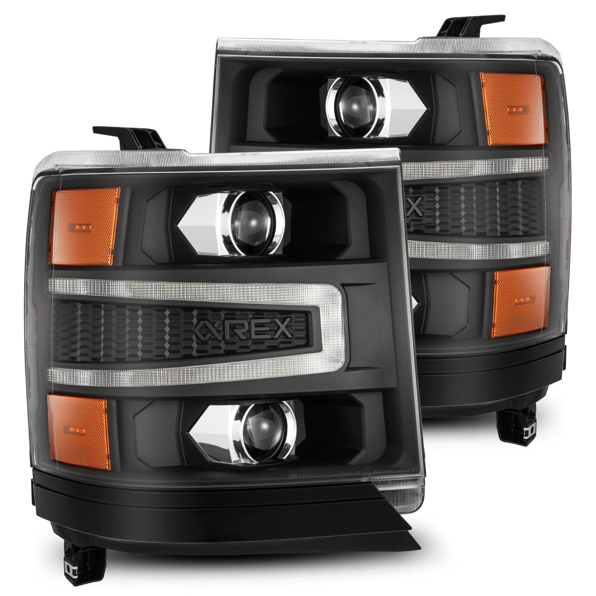 AlphaRex USA 16-18 Chevy 1500HD LUXX LED Proj Headlights w/Seq Actvn Light/SeqSig (Req PN 810023) BK