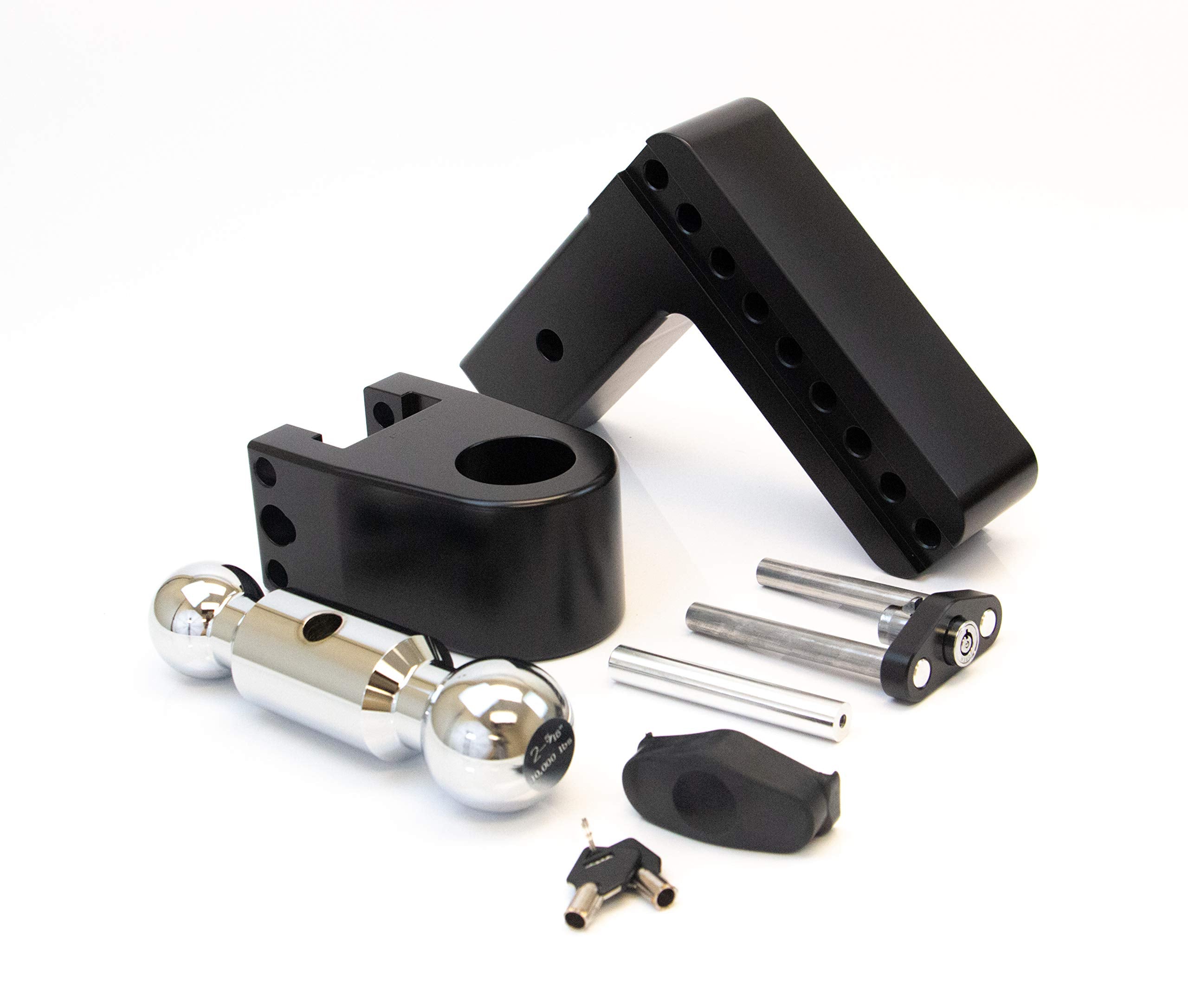 Weigh Safe 6" Drop CTB625CERBLA, 180 Hitch w/ 2.5" Shank/Shaft, Adjustable Aluminum Trailer Hitch & Ball Mount, Chrome Plated Combo Ball (2" & 2-5/16") & a Double-pin Key Lock CERAKOTE Black