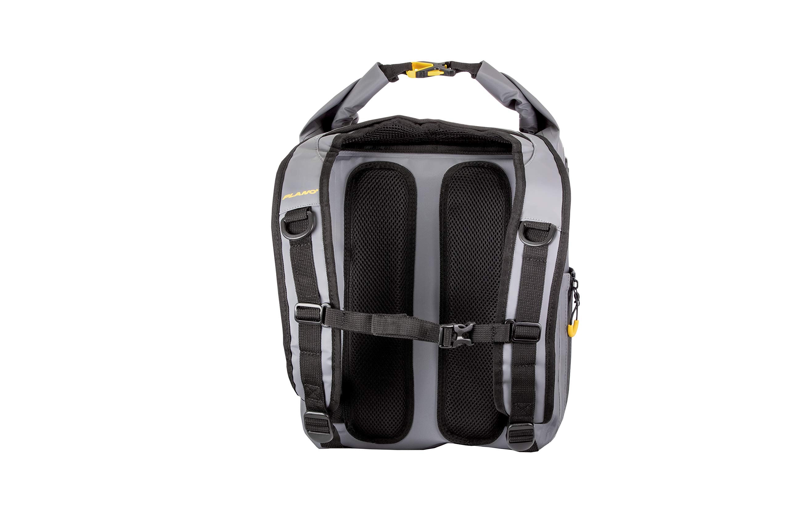 Plano Roll-Top Z-Series Waterproof Fishing Tackle Backpack, Gray Fabric, Includes 2 Clear 3700 StowAway Utility Boxes, Fishing Backpack with Tackle Boxes