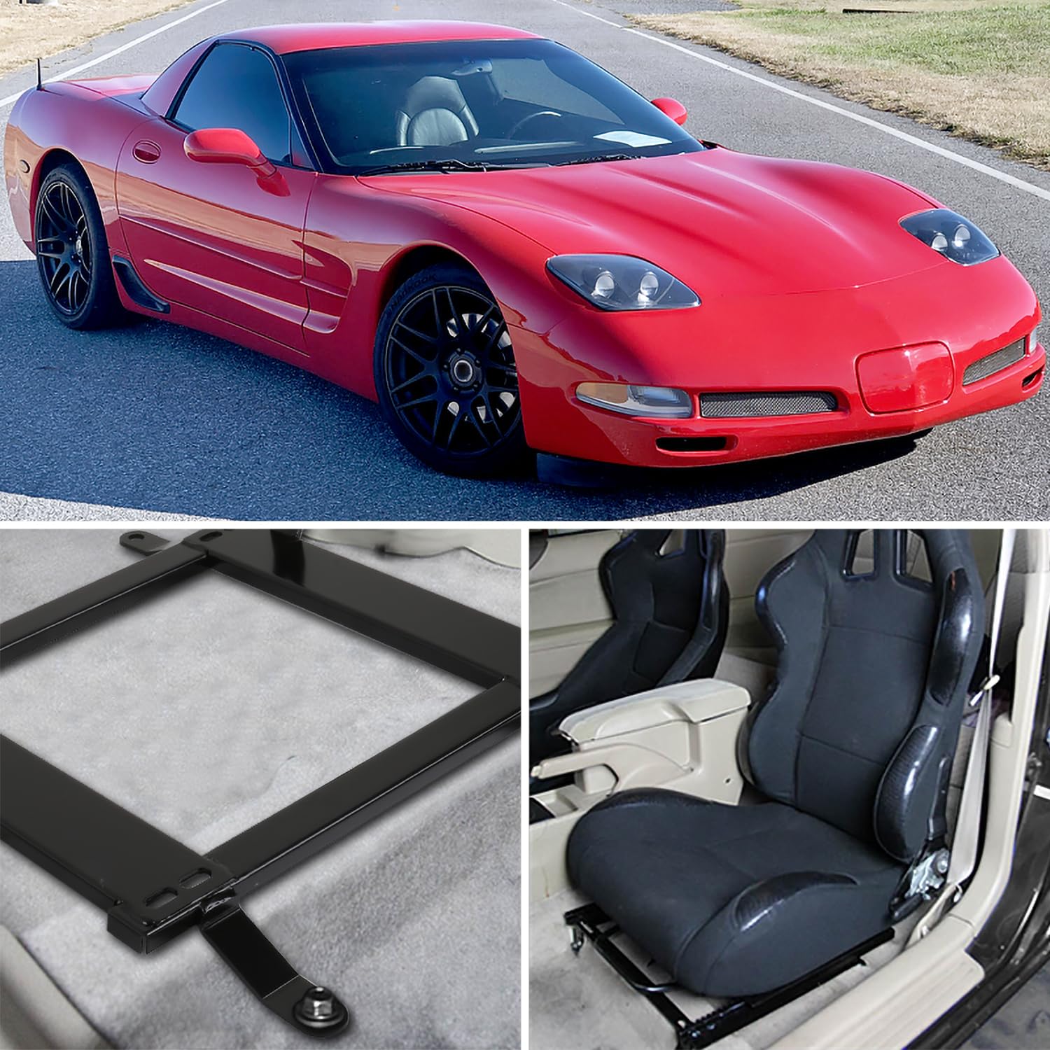 Seat Steel Spec-D Tuning Mounting Brackets Rail Track Pair Compatible with 1997-2004 Chevy Corvette C5 Racing