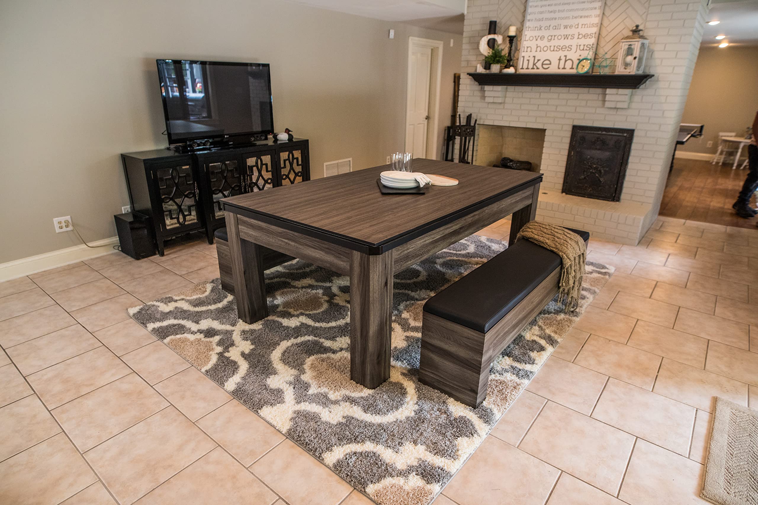 Hampton Atomic 3-in-1 Combo Table - Billiards, Ping Pong, and Dining Table All-In-One - Instant Transformation - Premium Black Felt - XL Bench Storage for All Accessories - Modern Design
