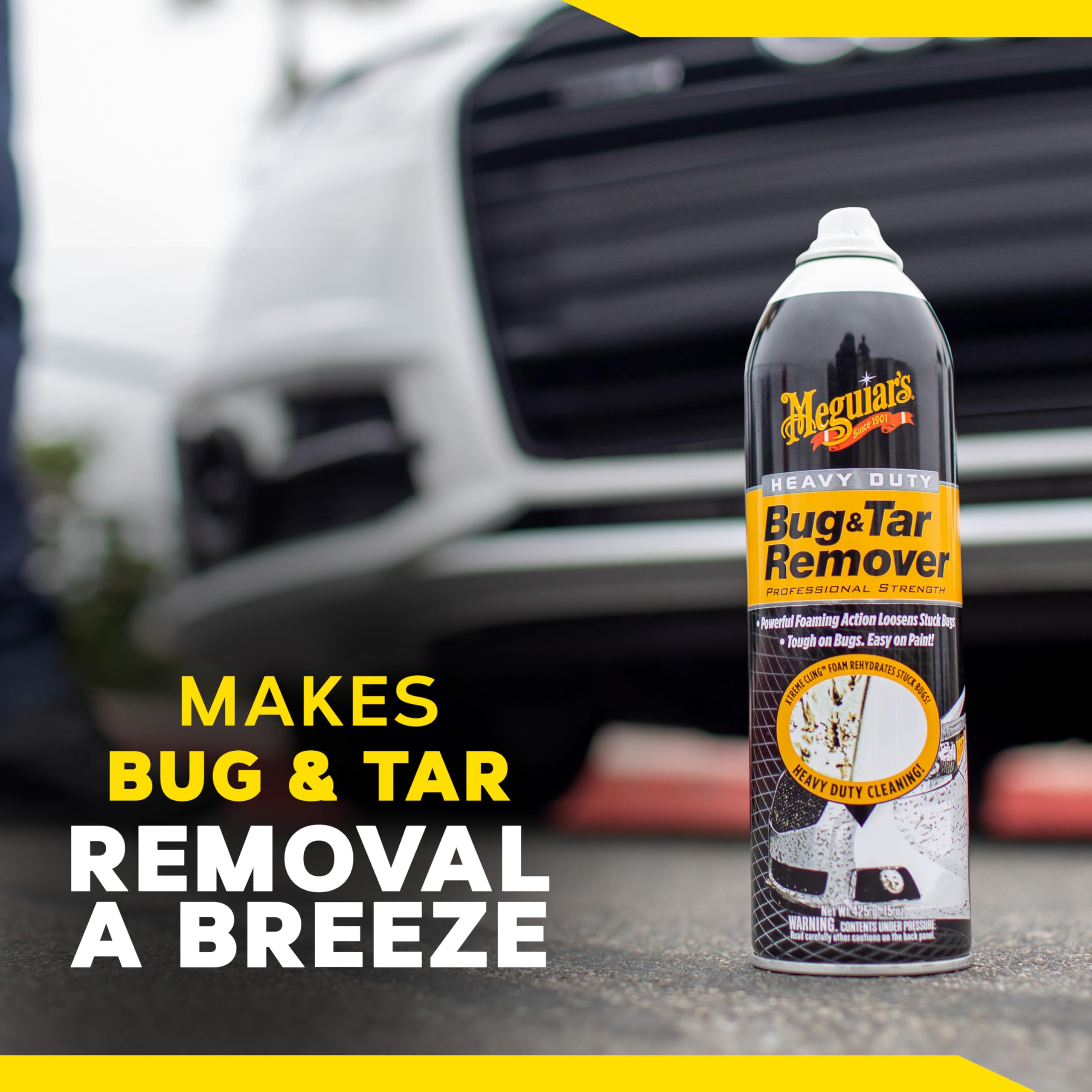 Heavy Duty Meguiar's Bug & Tar Remover, Quick Bug and Tar Remover Spray for Detailing, Pro Strength Clear Coat Safe Technology with Powerful Foaming Action to Loosen Stuck Bugs, 15 Oz