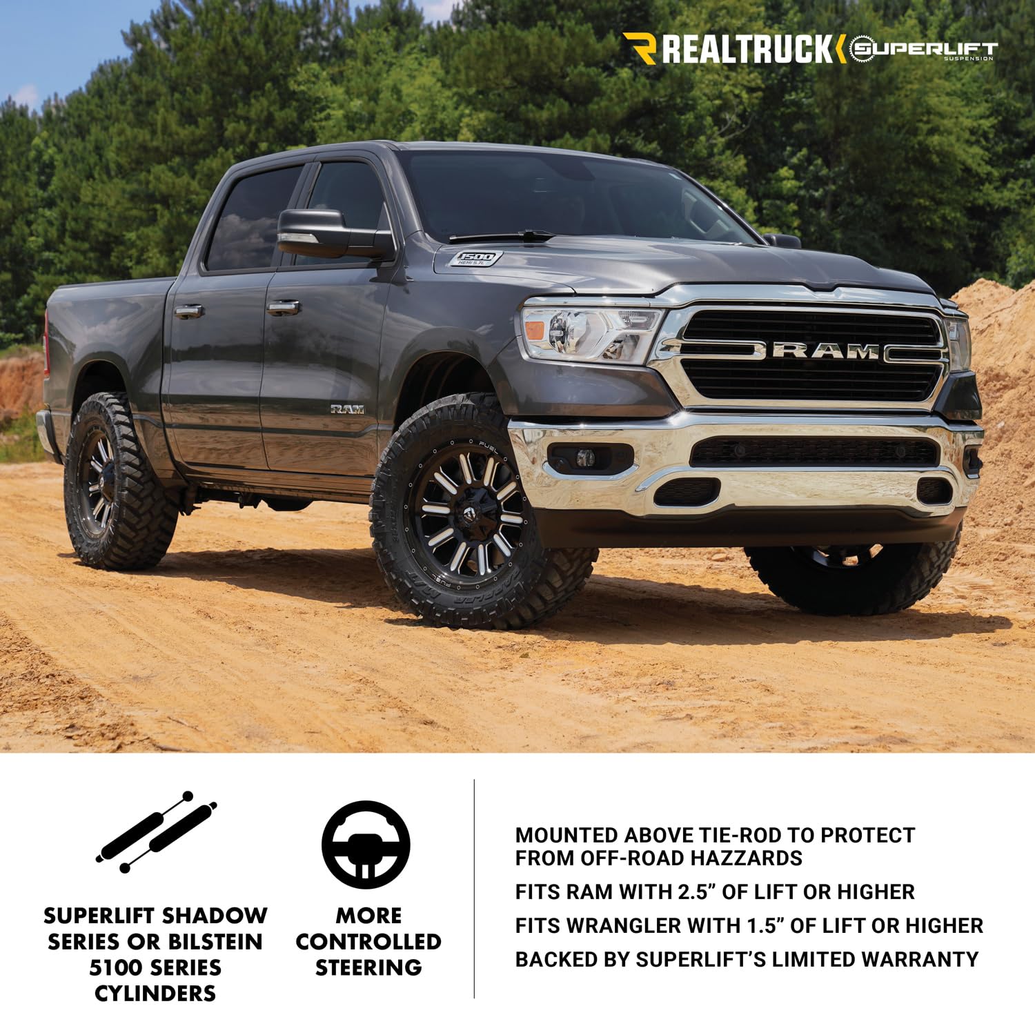 High Clearance SUPERLIFT Suspension Dual Stabilizer Kit for RAM 2500/3500 | Shadow Series Cylinders | 92712 | Fits 2014-2024 RAM 2500; 2013-2024 RAM 3500 2.5" of Lift or Higher