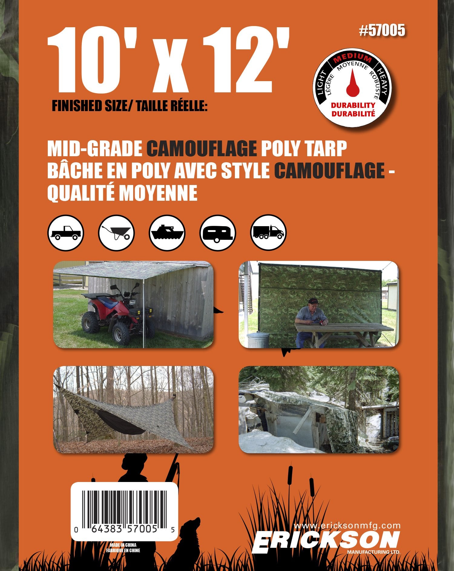 Camo Mid Grade Poly Tarp Erickson, 10' x 12', 1 Pack